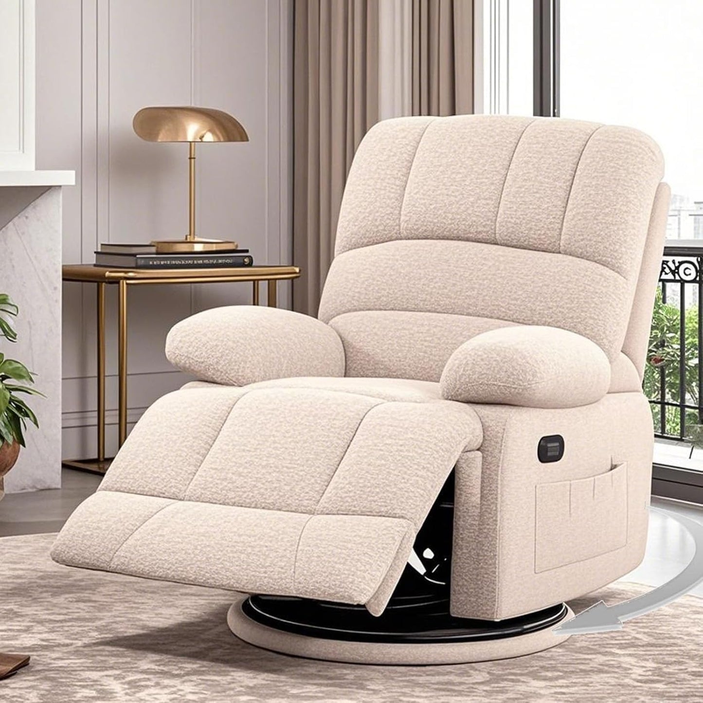 Swivel Rocker Recliner with 360 Degree Swivel, Small Recliners with 30 Degree, 90-150 Degree Angle, Faux Leather Lift Chair for Home Theater Seating, Adults, Living Room, Bedroom, Black