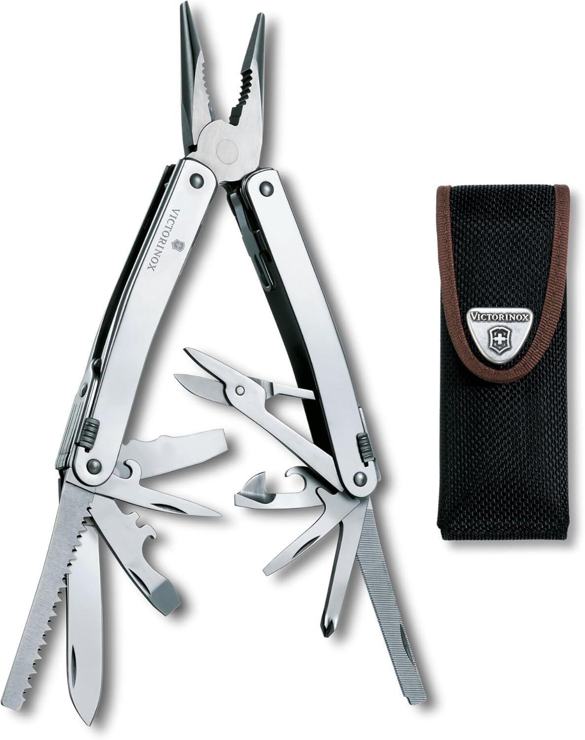 Victorinox Swiss Tool Spirit X Swiss Army Knife, 24 Function Swiss Made Multitool with Large Blade, Pliers and Wire Cutter - Silver with Nylon Pouch
