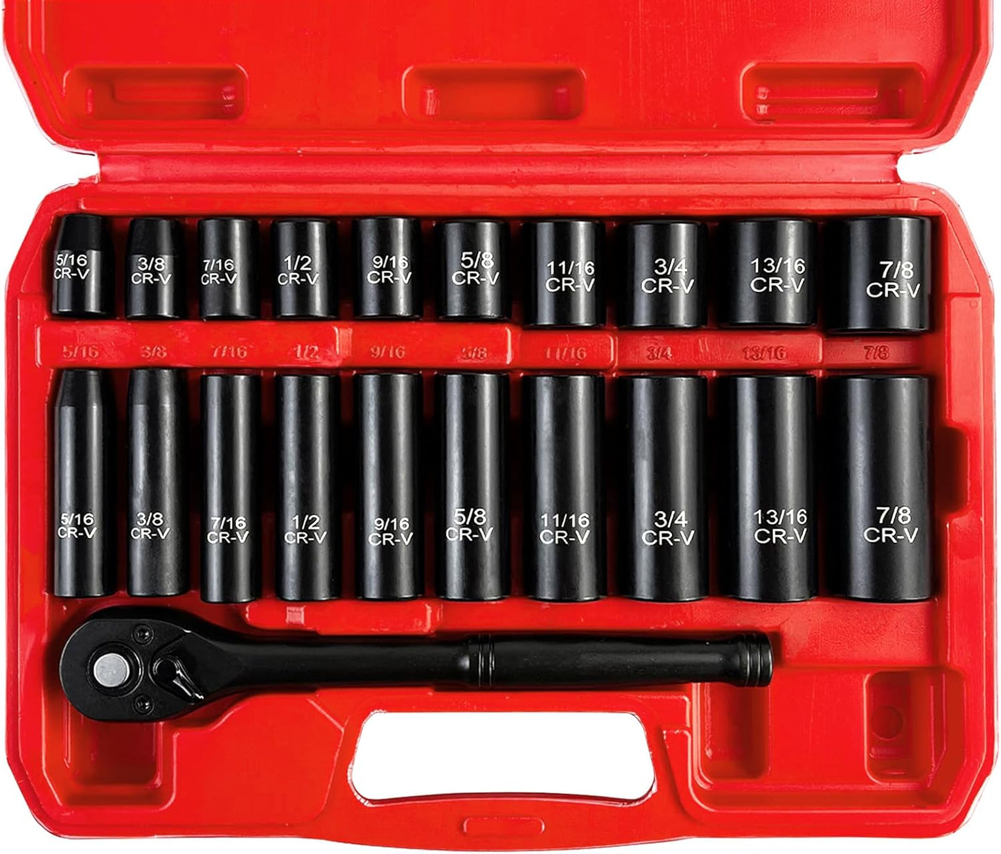 64pcs 3/8" Socket Set,Drive Impact Socket Set, SAE/Metric, Deep & Shallow, Cr-V Steel, 6 Point with Adapters, 72T Ratchet Handle, Extension Bars,Bit Adapter,6-24mm,5/16-1 inch