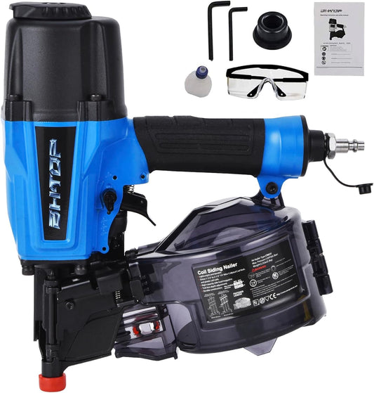 BHTOP Siding Nail Gun, 15-Degree Coil Siding Fencing Nailer, 1-1/2 inch to 2-1/2 Inch for Siding, Fiber Cement, Fencing, Cedar Shake