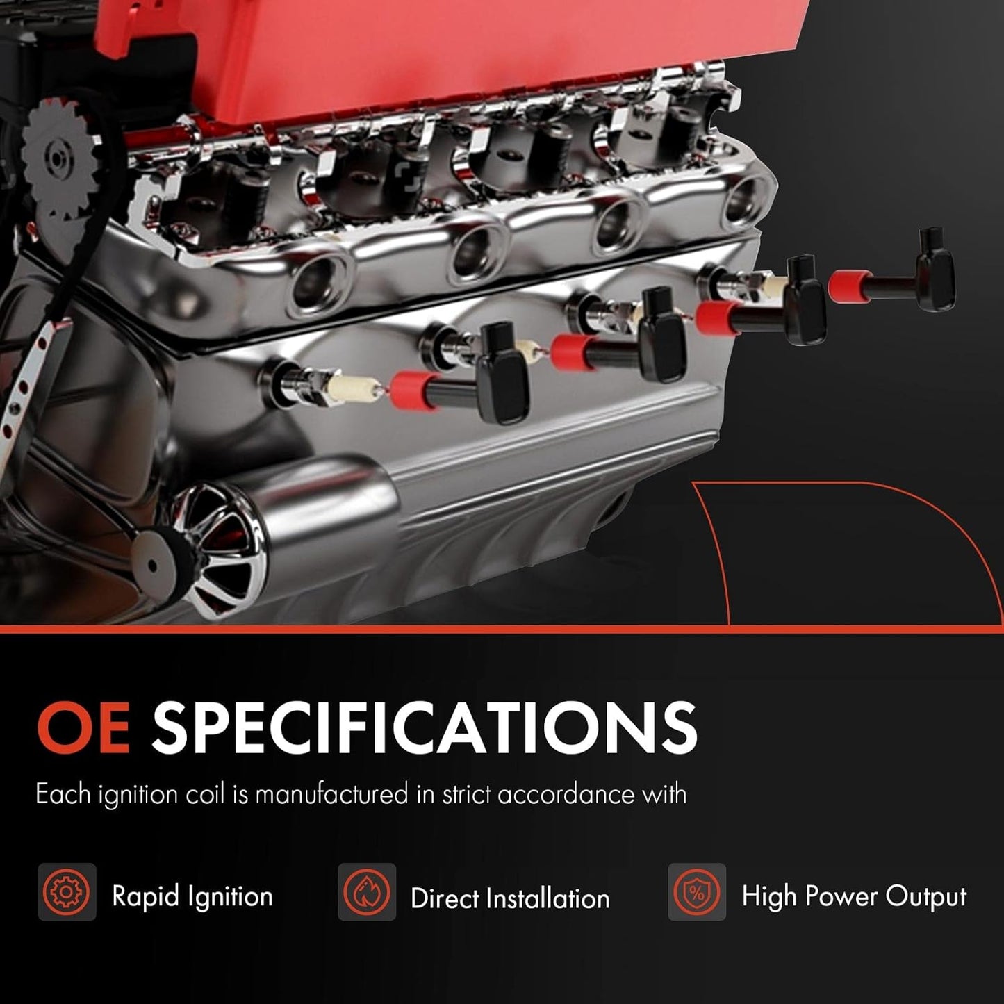 A-Premium (Red) Engine Ignition Coil Pack Compatible with Mercedes-Benz C230, C250, C280, C350, E300, E350, GLK350, GL320, S400, SLK280 & Dodge Sprinter 2500 & Freightliner Sprinter 3500, 8-PC Set