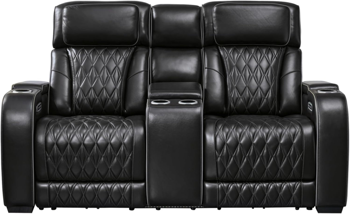 Signature Design by Ashley Boyington Contemporary Leather Match Power Reclining Sofa with USB Charging Ports, LED Lights and Adjustable Headrest, Light Gray