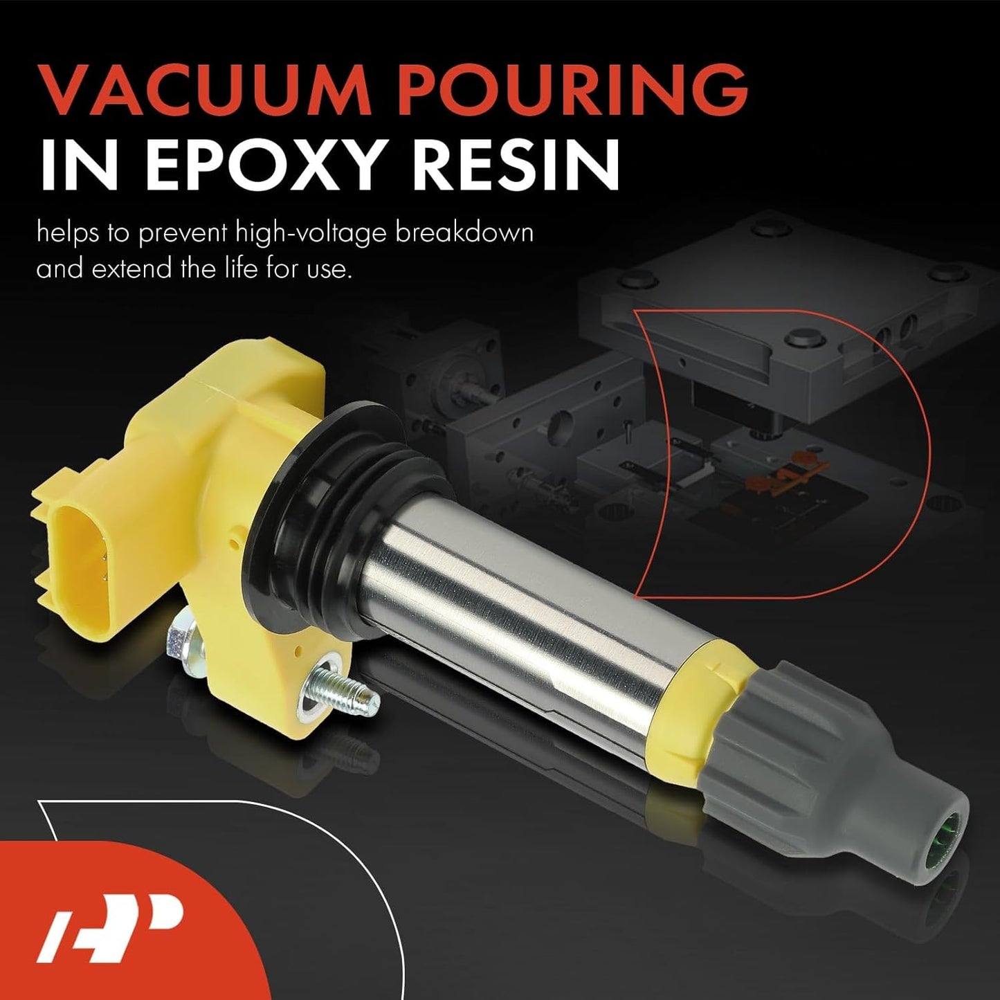 A-Premium (Yellow) Engine Ignition Coil Pack Compatible with Chevrolet Equinox, Malibu, Impala, Camaro, Colorado & GMC Terrain, Acadia & Buick Enclave & Cadillac SRX & Suzuki Grand Vitara, 6-PC Set
