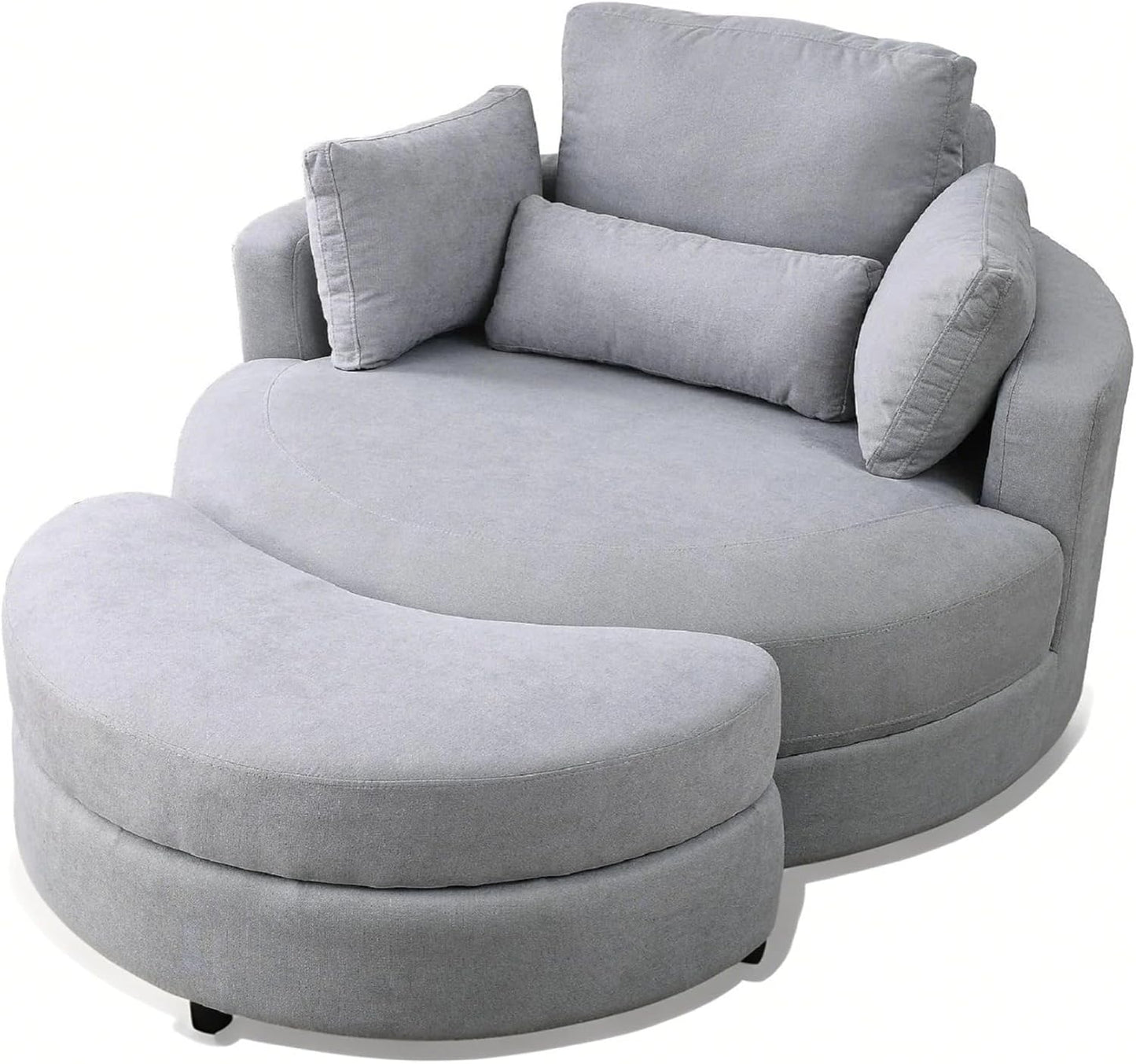 42" W Swivel Accent Barrel Chair Set Lounge Club Big Round Sofa with 4 Pillows for Living Room, Bedroom, Study, Hotel (Beige + Chenille)