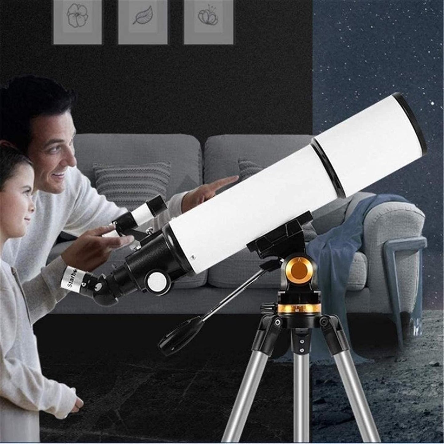 Telescope Mount Astronomical Refracting Telescope Adjustable Portable Travel Telescopes with Backpack Phone Adapter