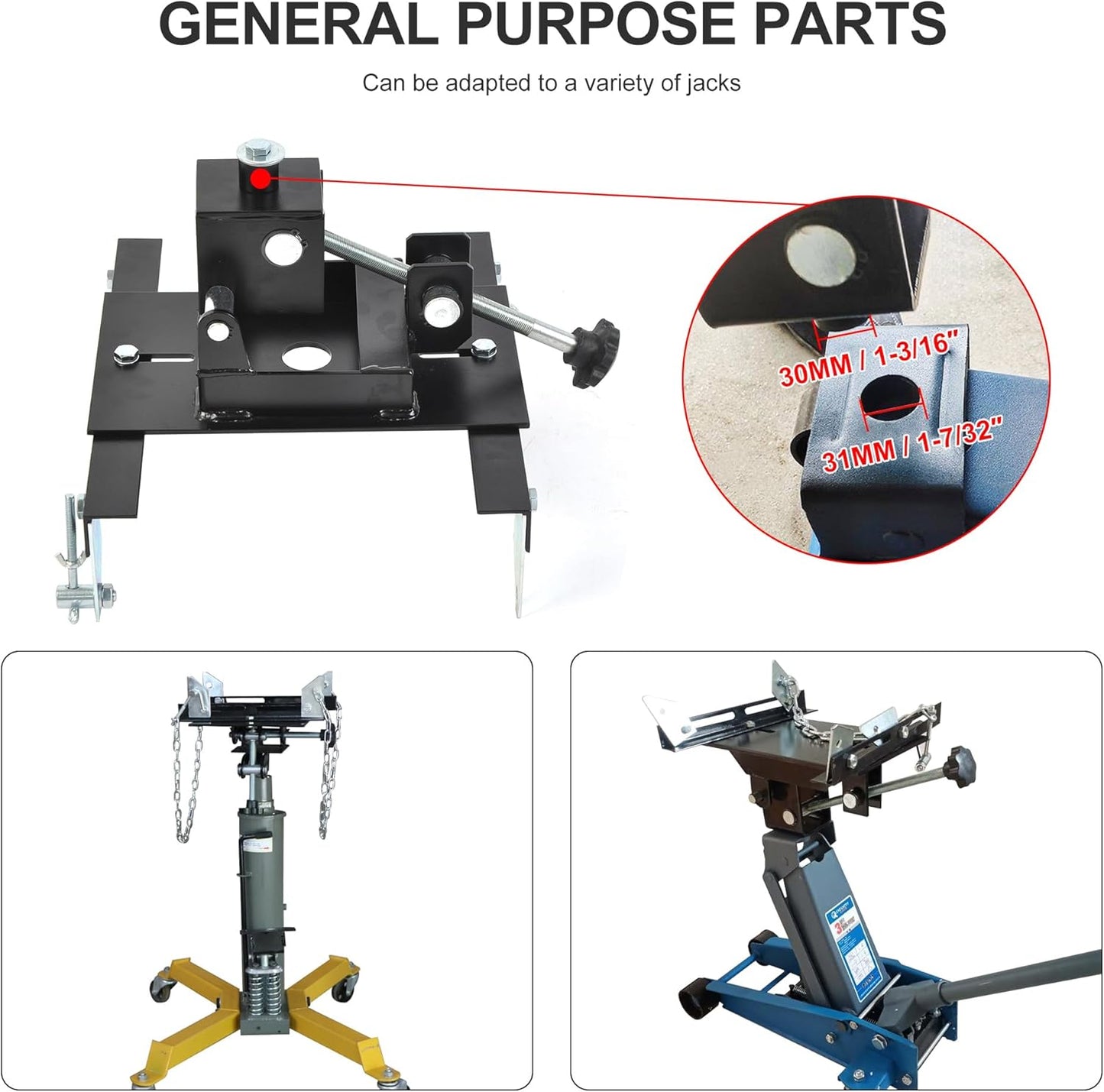 Transmission Jack Adapter for Cars and Trucks, with Capacity of 1100 lbs/0.5 T Loading Gearbox Removal Adaptor for Hydraulic Floor Jack Conversion with 1-1/5” Removable Saddle Shaft