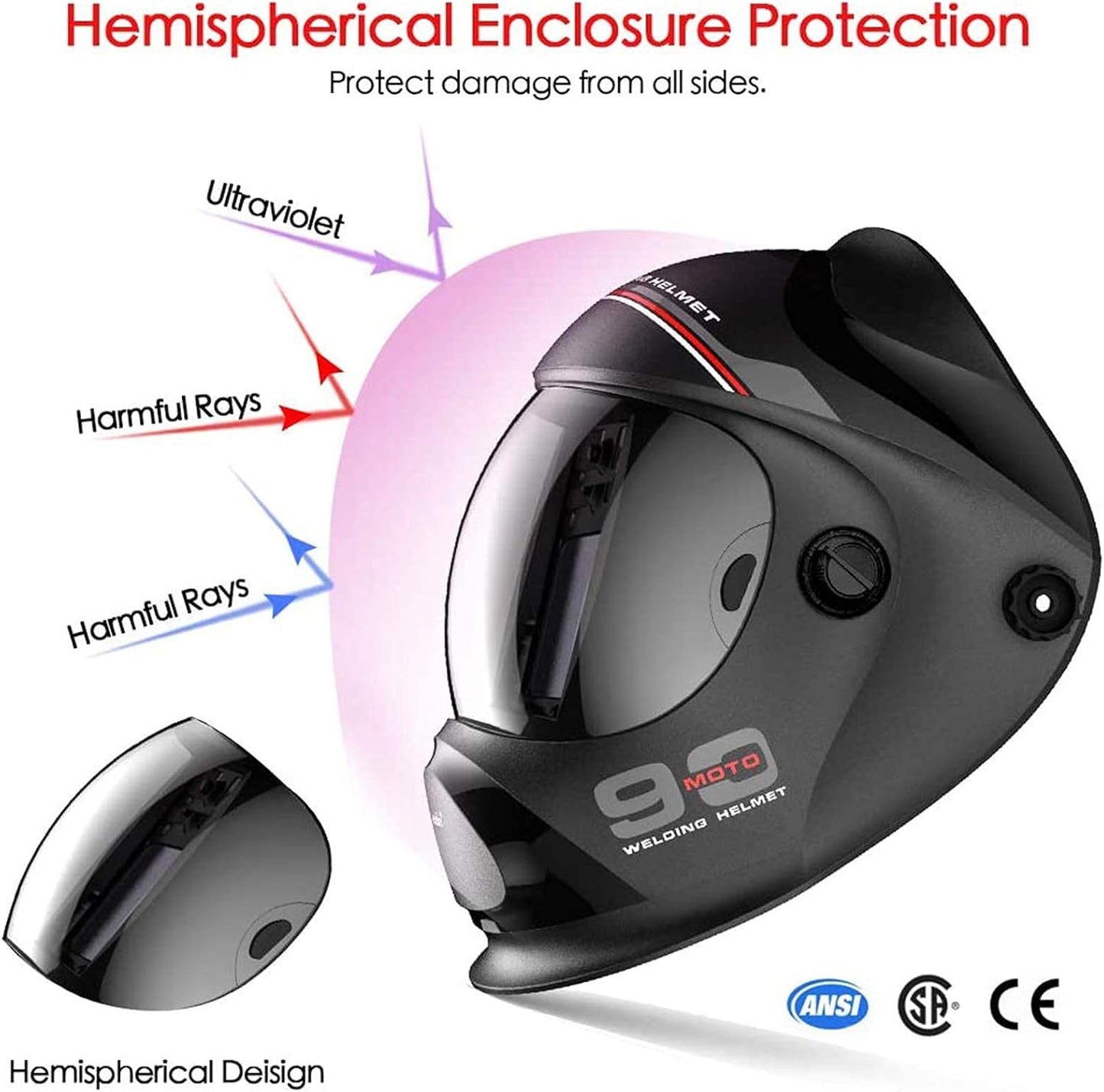 TEKWARE Ultra Large Viewing Screen True Color Solar Power Auto Darkening Welding Helmet, Hemispherical 4C lense, 4 Arc Sensor Wide Shade 4~5/9-9/13 for TIG MIG Arc Weld Grinding Welder Mask