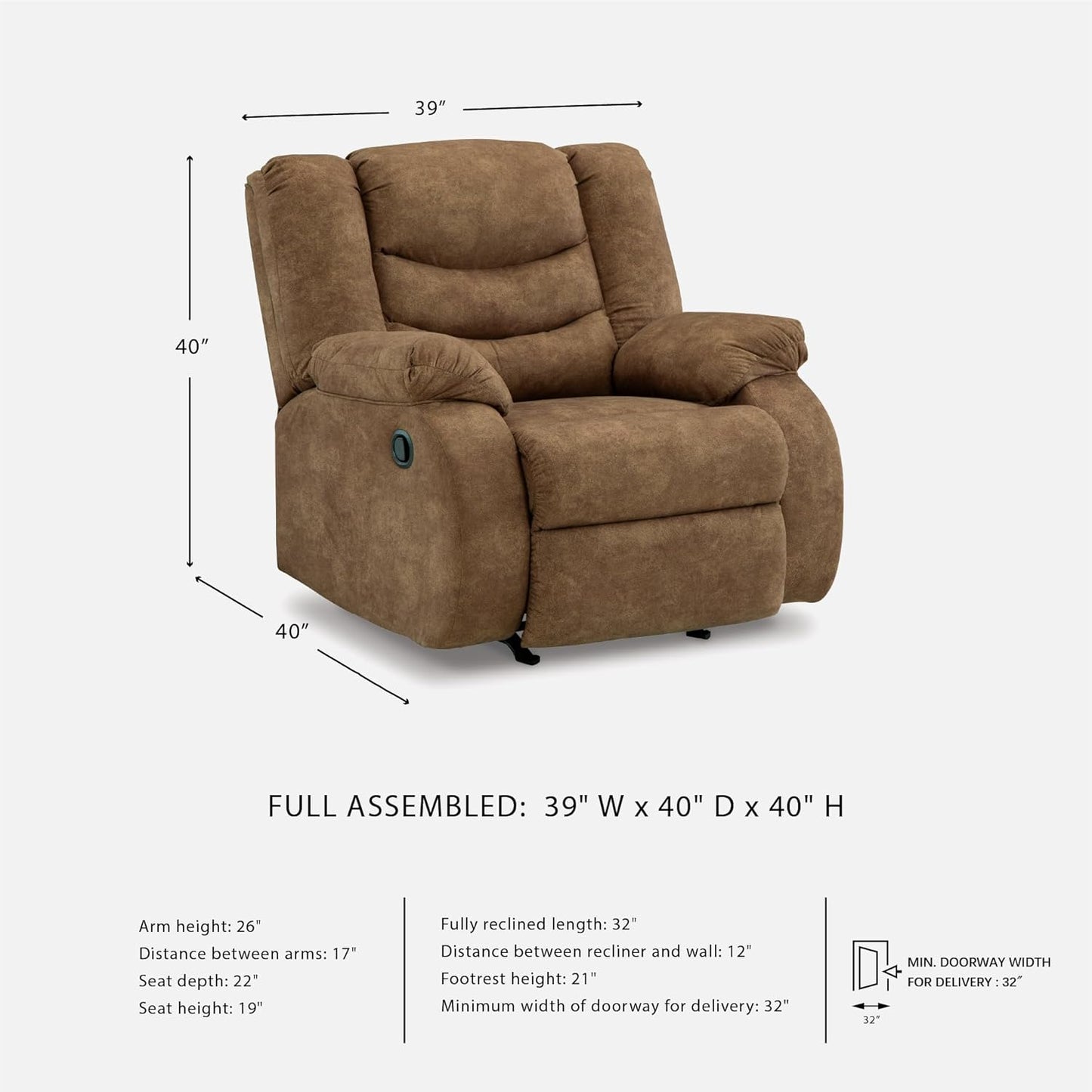Signature Design by Ashley Partymate Contemporary Faux Leather Manual Rocker Recliner, Dark Brown