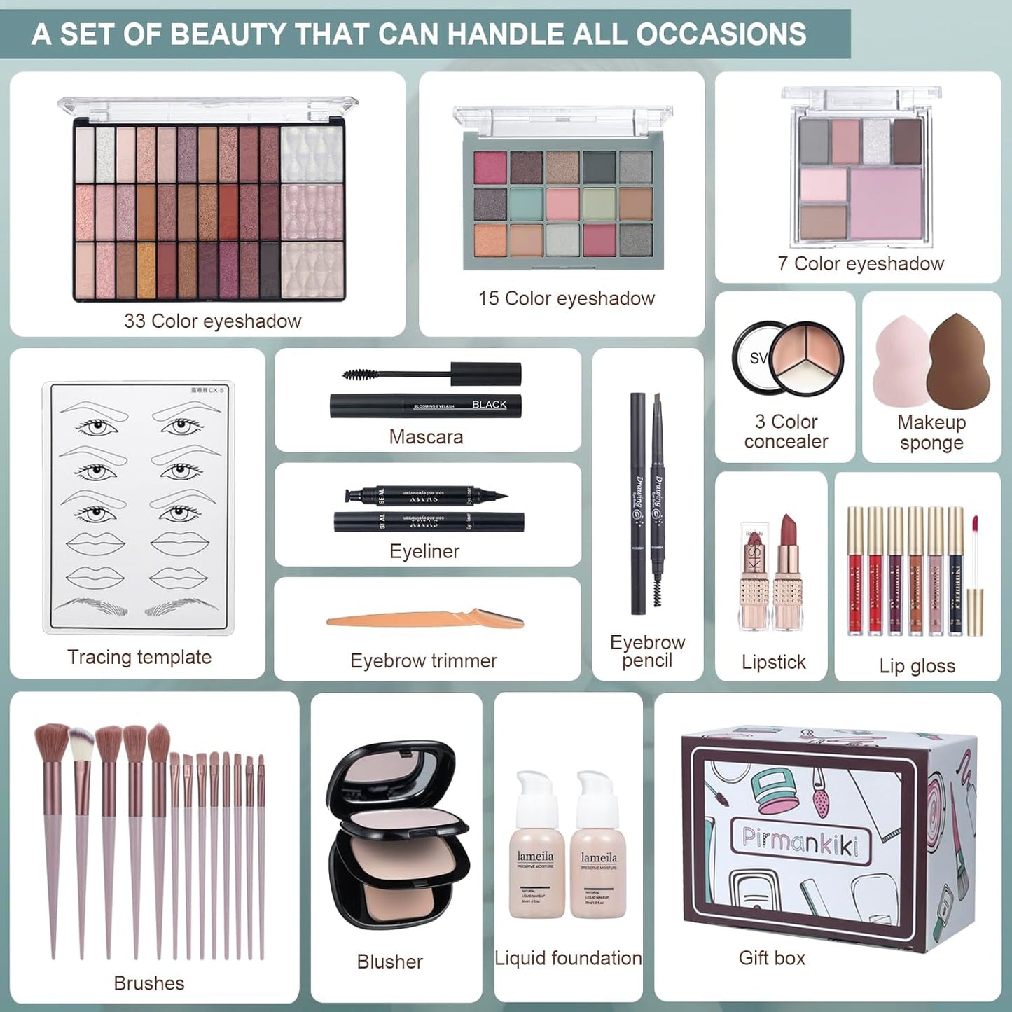 All in One Makeup Kit for Women Full Kit, Makeup Gift Set for Girls & Teen, Travel Makeup Set, Professional Makeup Kit Includes lash Clusters Kit Eyeshadow Lipstick Brow Pencil Eyeliner Brush Set