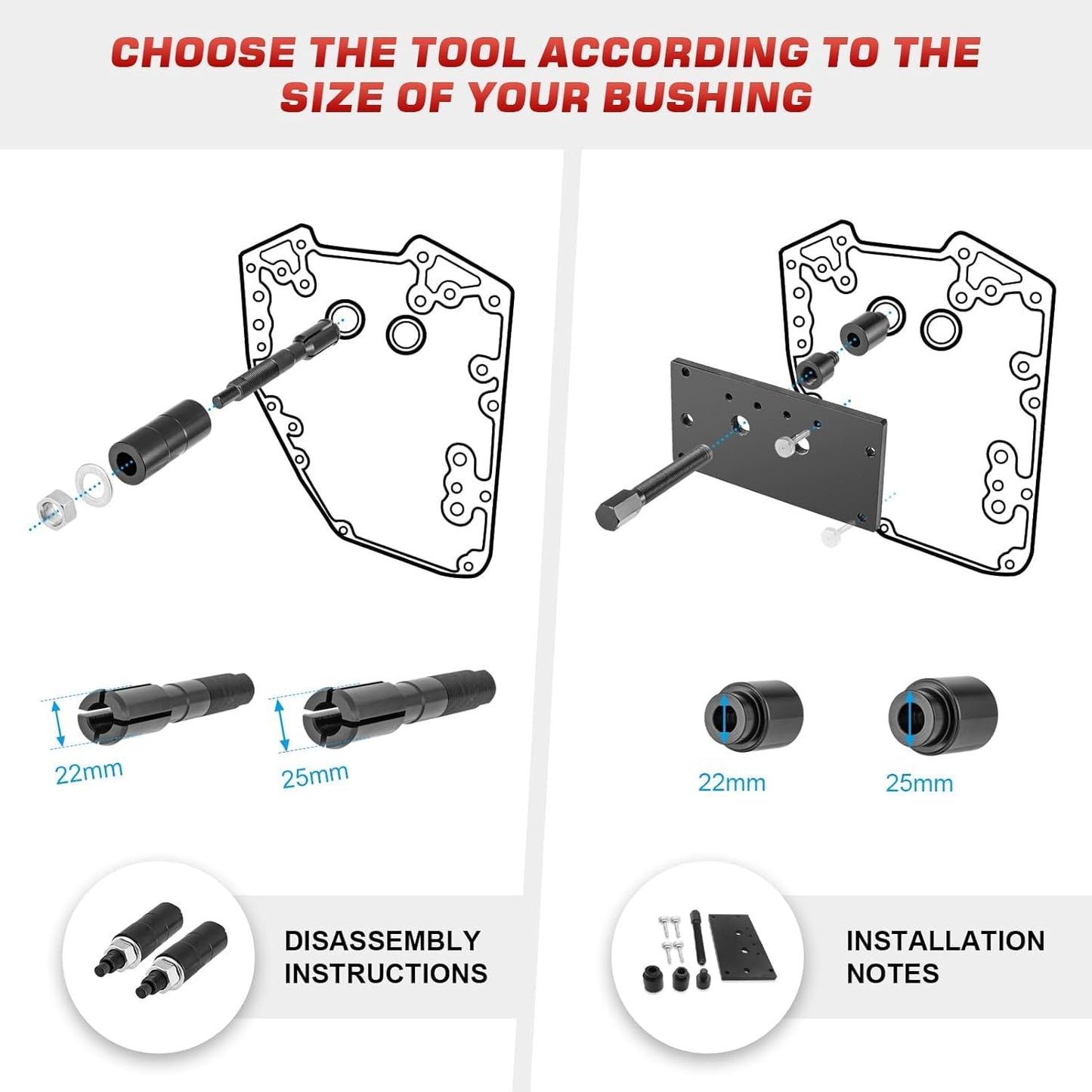 Weisen Inner Cam Bearing Installer and Puller Tools Compatible with Harley 88 93 96 103 110 ALL TWIN CAM 1999-newer