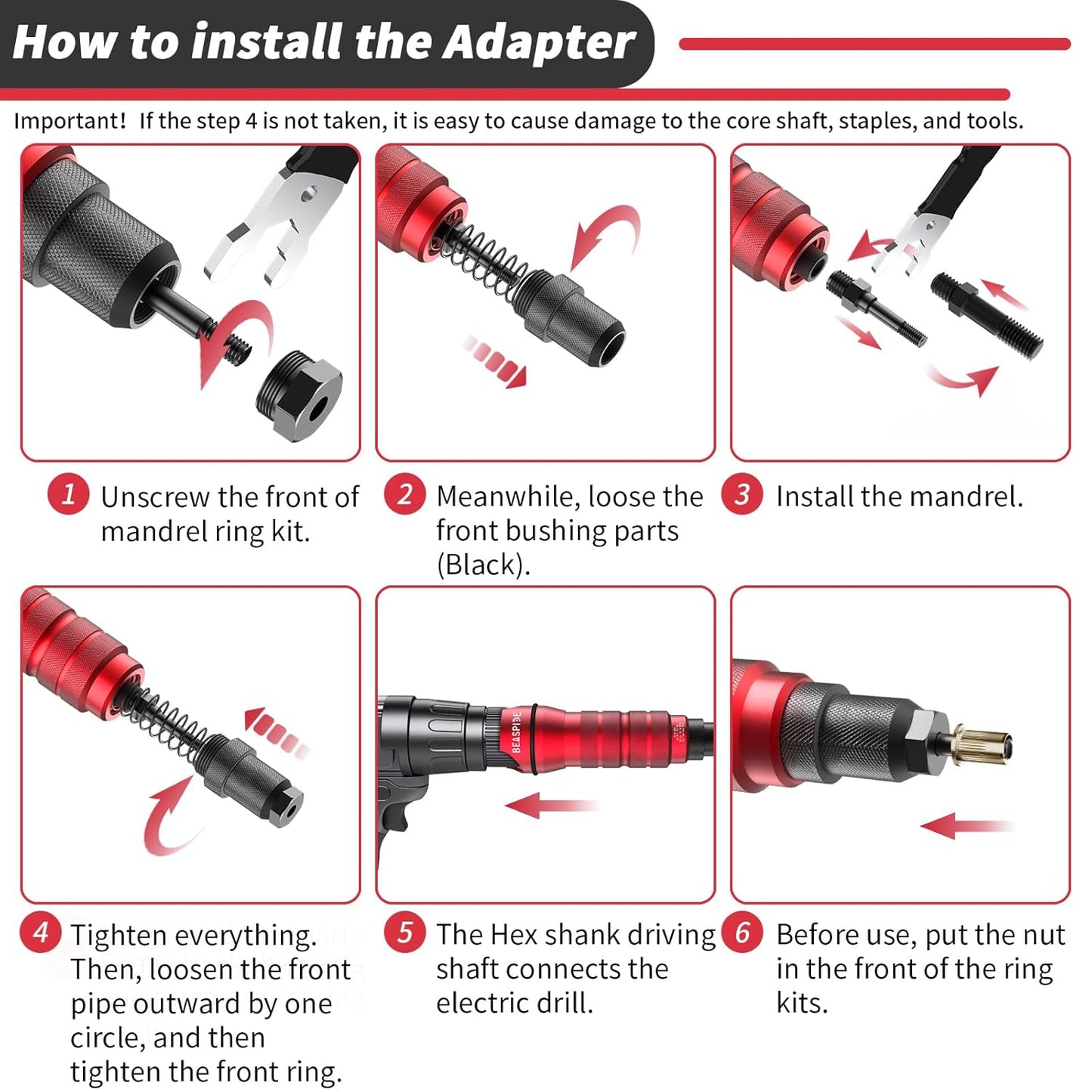 Beaspire Cordless Drill Electric Rivet Nut Drill Adapter Kit, Rivet Nut Tool Kit Including 10 Mandrel and 50Pcs Assorted Rivet Nuts, Rugged Carrying Case