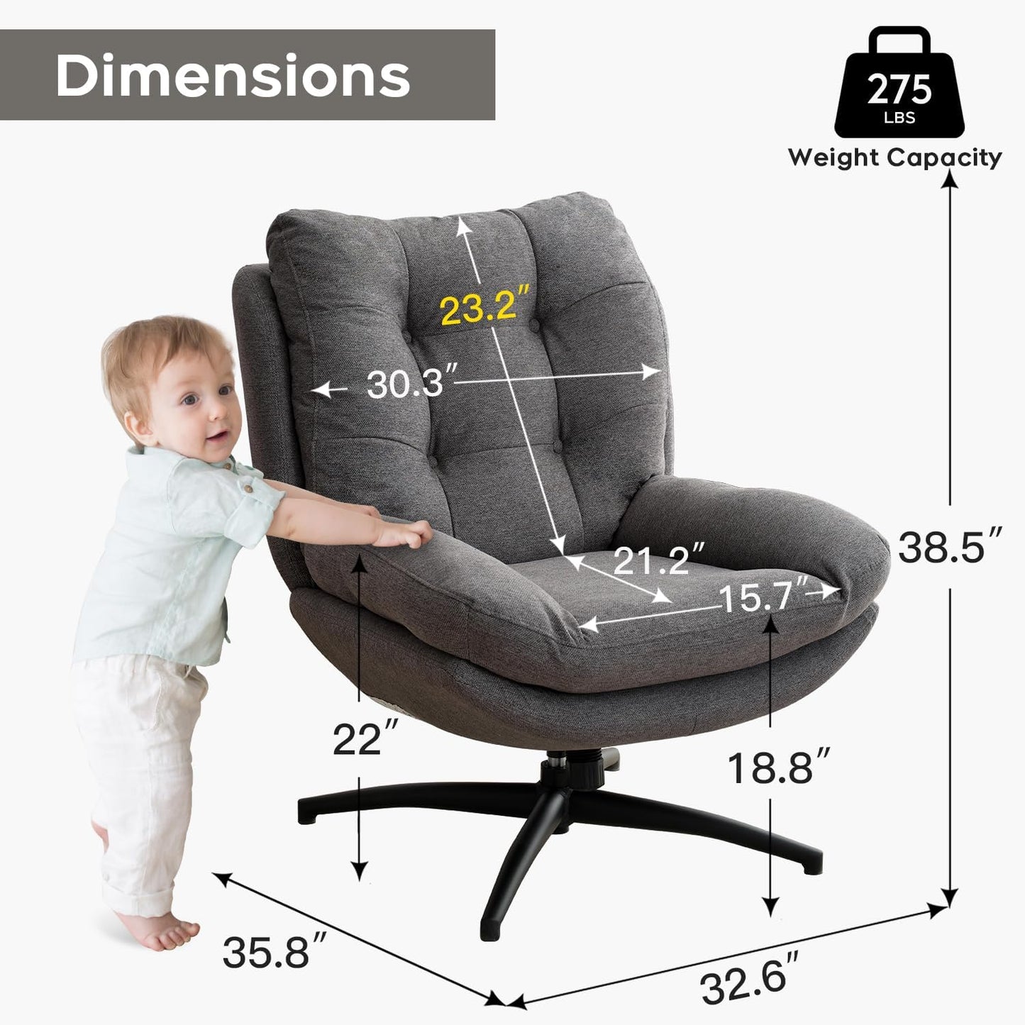 Swivel Accent Chair with Ottoman Set, TV Lounge Chair with 360 Degree Swiveling,Tilting for Living Room, Chenille Comfy Reading Chair with 23" High Back for Bedroom, Modern Armchair with Footrest,Grey