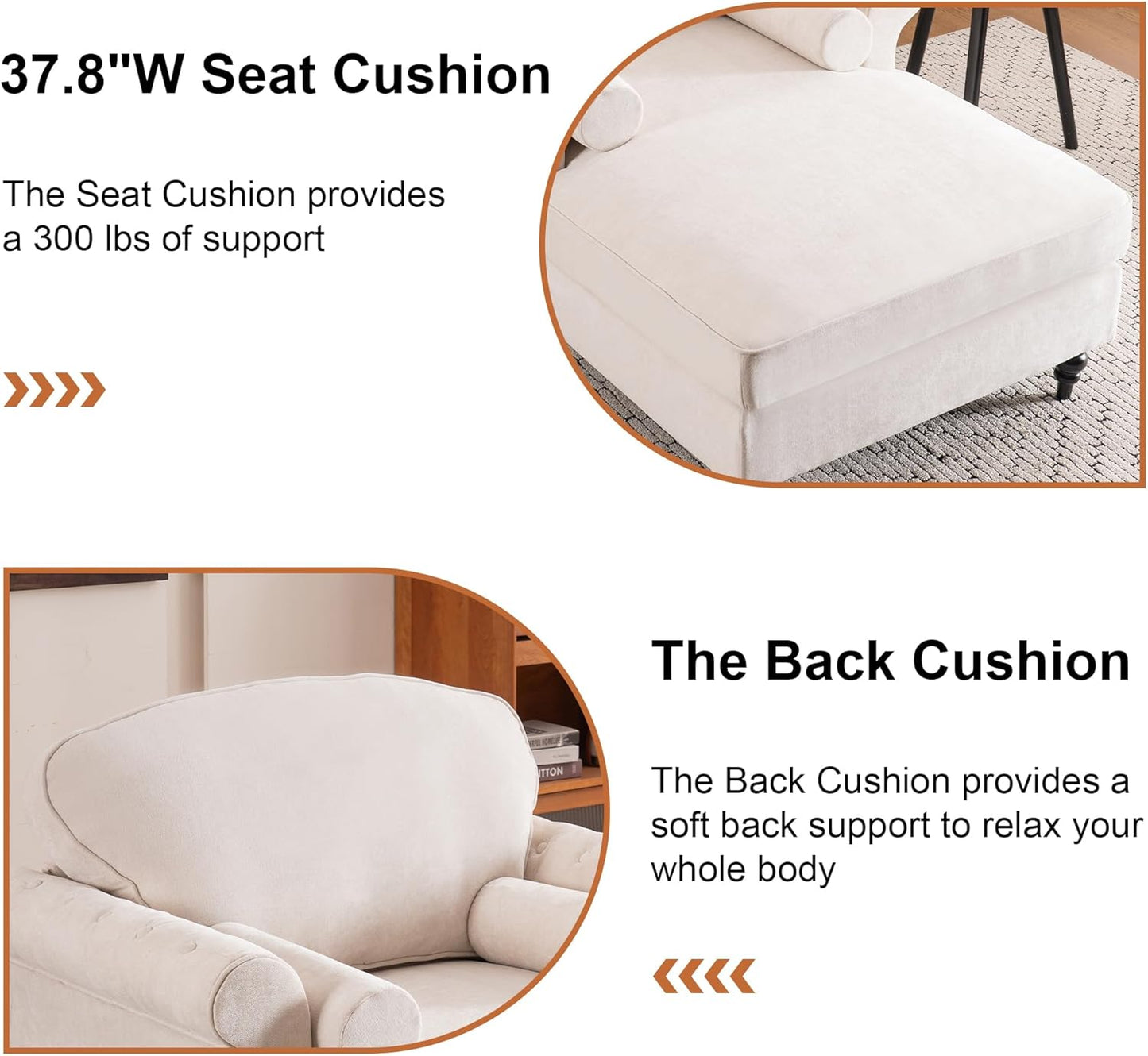 59.3" D Reclining Lounge Chair,Oversized Chenille Upholstered Sleeper Couch Chair with 2 Rolled Pillows,Mid-Century Modern Single Chaise Sofa for Living Room Bedroom Office(Beige, 1 Seat)