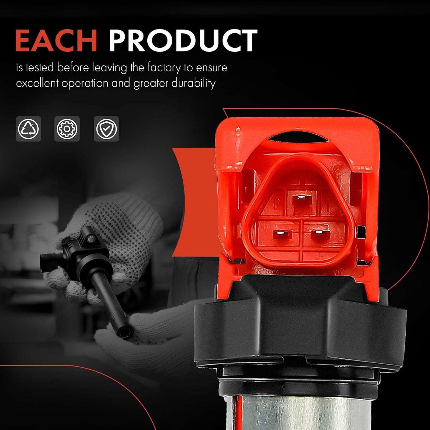 A-Premium (Red) Engine Ignition Coil Pack Compatible with BMW X5 2003-2009, 545i 2004-2005, 550i 2006-2009, 745i/745Li 2002-2005, 750i/750Li 2006-2008, 645Ci, 650i, Alpina B7, Aero 8, 8-PC Set