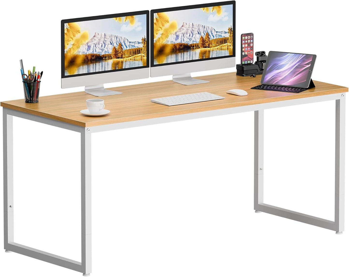 SUPER DEAL Computer Desk 47 Inch Modern Sturdy Office Desk PC Laptop Notebook Simple Writing Table for Home Office Workstation, Black