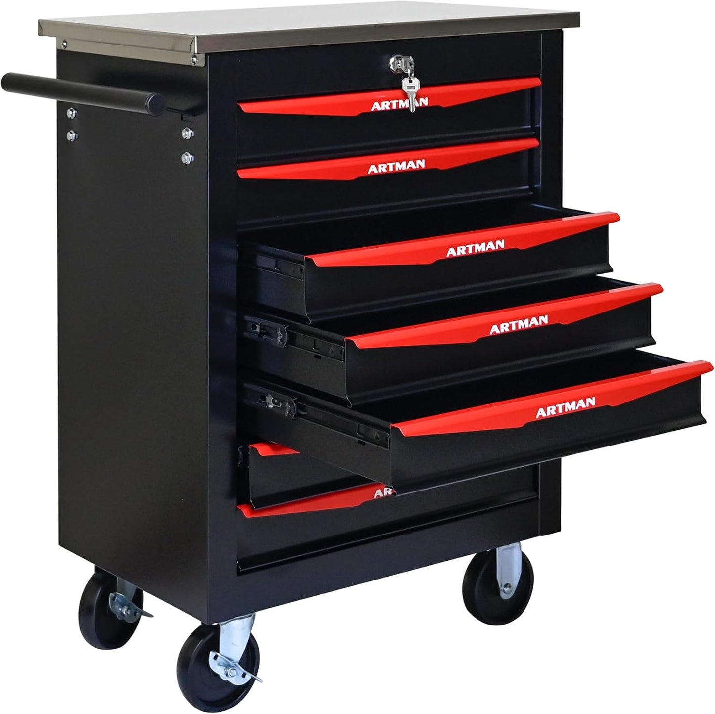 7-Drawer Heavy-Duty Rolling Steel Tool Cart with Handle&Wheels, Metal Storage Organizer Cabinet, Tool Chest for Efficient Tool Storage in Garage, Warehouse, Workshop, Repair Shop, Blue