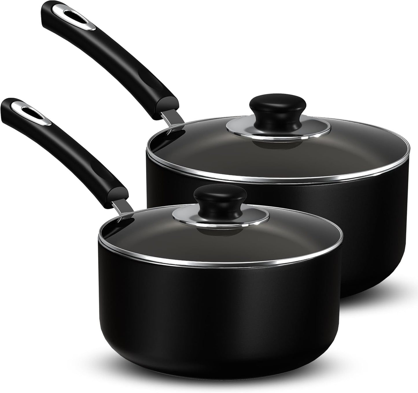 Utopia Kitchen Nonstick Saucepan Set, Cooking Pots with Lids, 1 Quart and 2 Quarts Multipurpose Kitchen Small Pots for Cooking Nonstick With Lids, 1 qt & 2 qt Set, Grey & Black