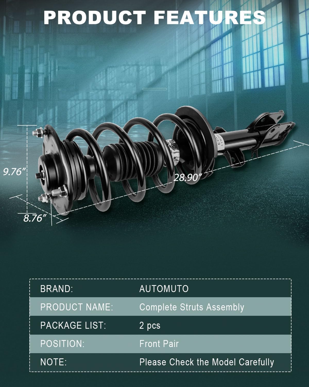 AUTOMUTO - Both (2) Front Pair Driver & Passenger Side Complete Strut & Spring Assembly Replacement for 2010-2012 for Hyundai for Santa Fe
