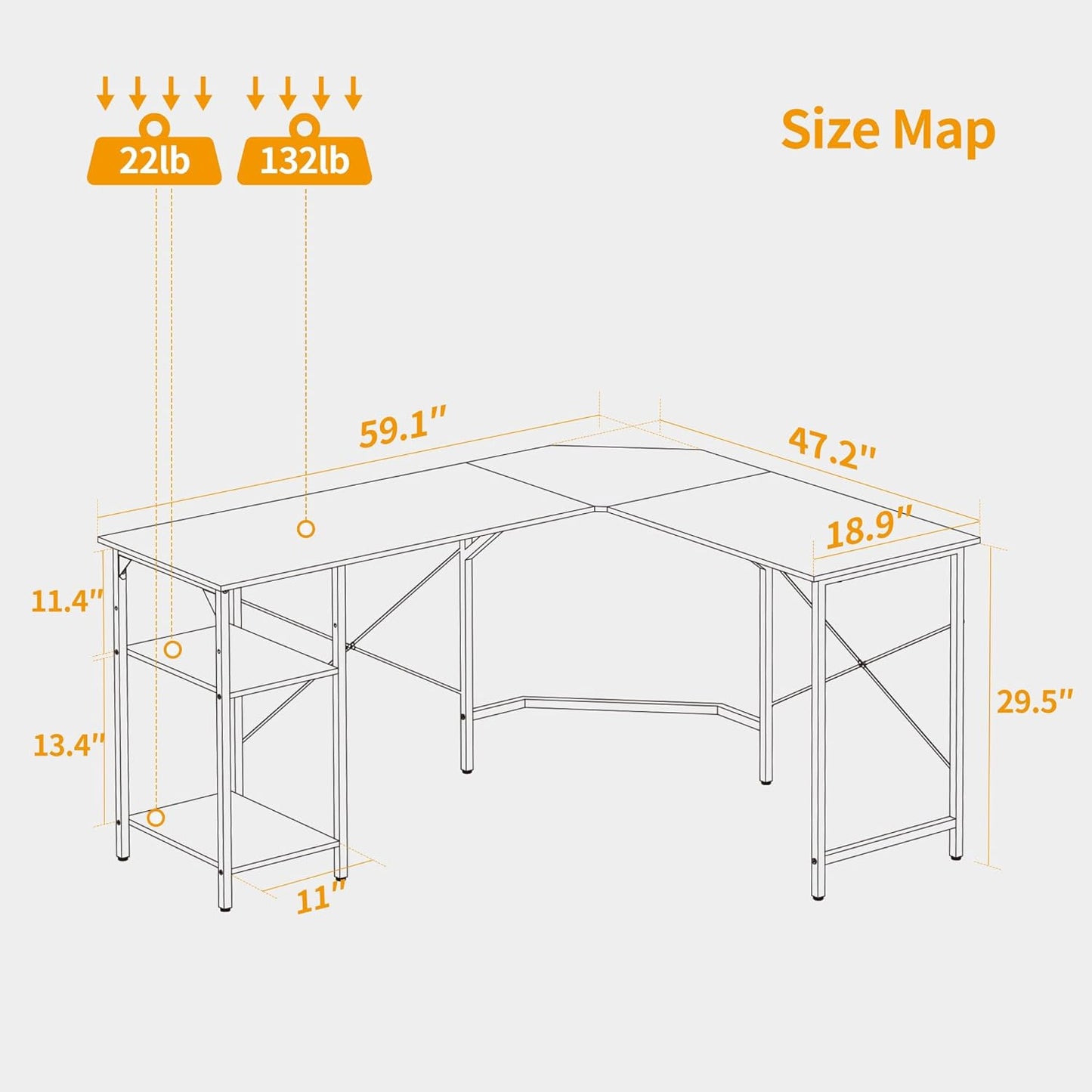 BANTI L Shaped Computer Desk, 59" Reversible Corner Desk with Storage Shelves, Home Office Desk for Writing Gaming Study, Rustic Brown