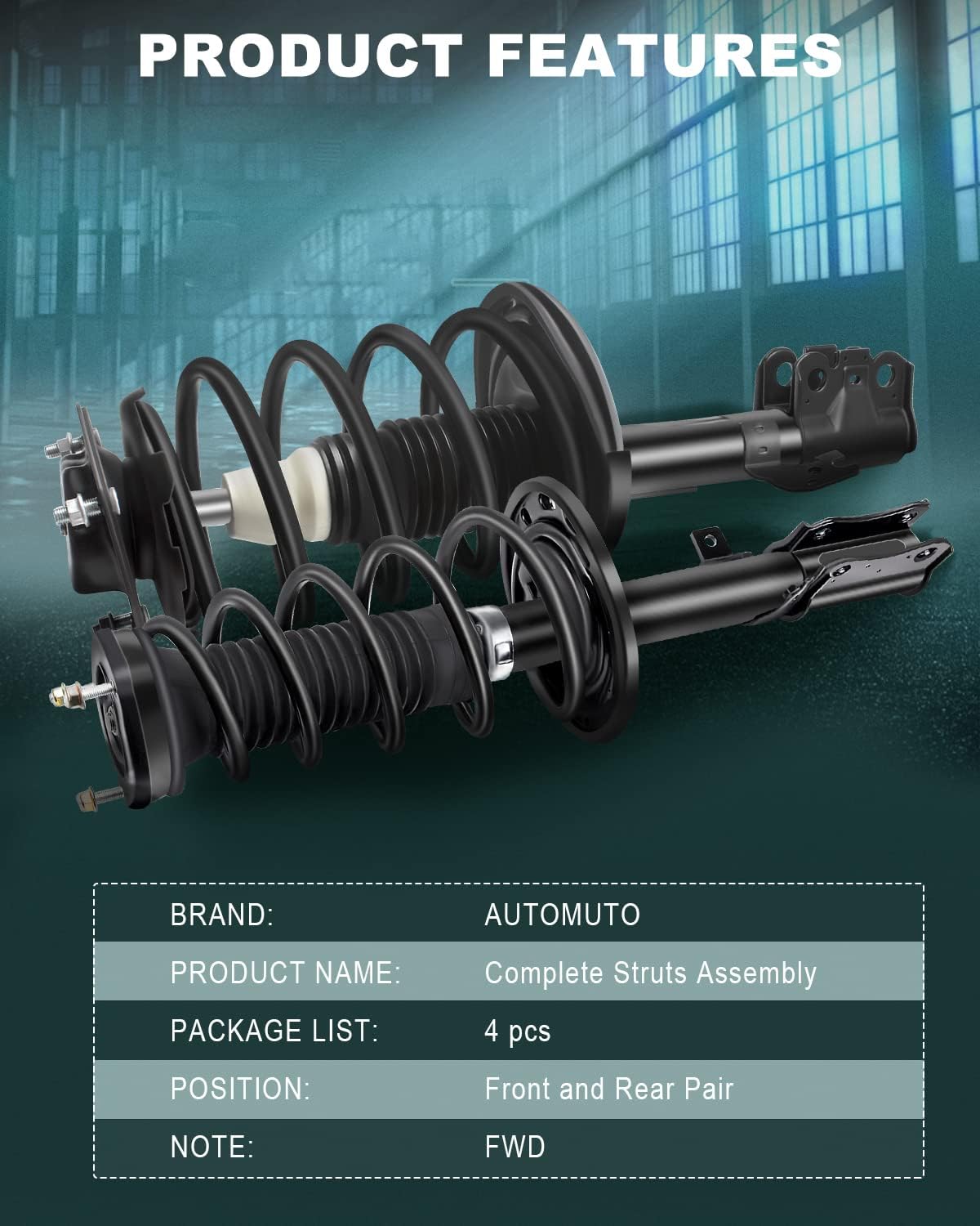 AUTOMUTO Strut Spring Assembly Front and Rear Pair Shock Absorber FWD for 2004-2006 for Toyota Camry,2004-2006 for Lexus Es330, 2004-2006 for Toyota Solara Replace for 172205 172206 172207 172208