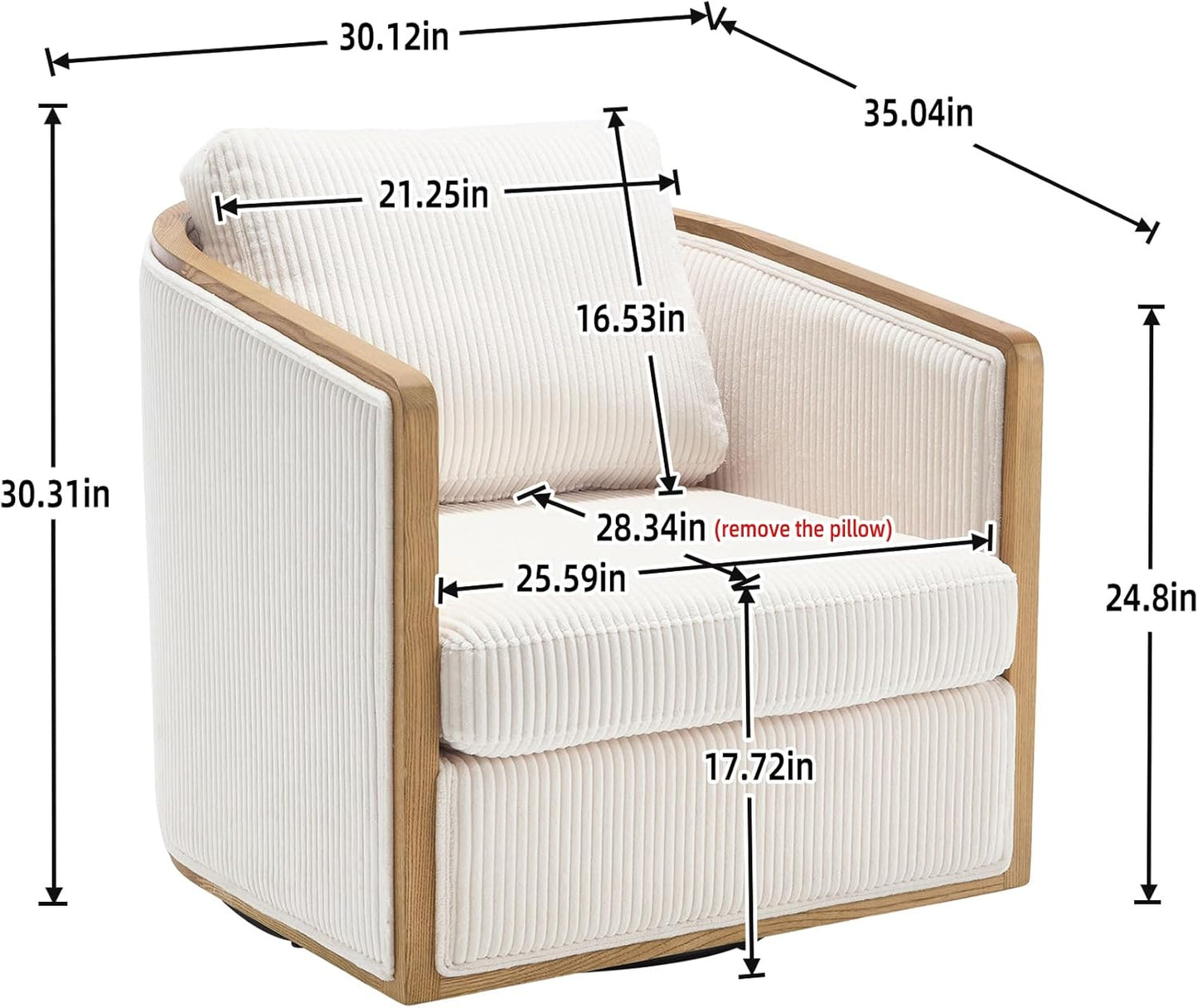 SZLIZCCC 360 Degree Swivel Barrel Chair, Round Accent Chair, Living Room Swivel Accent Sofa Chair, Club Lounge Armchair for Living Room Bedroom Office (Beige Corduroy)