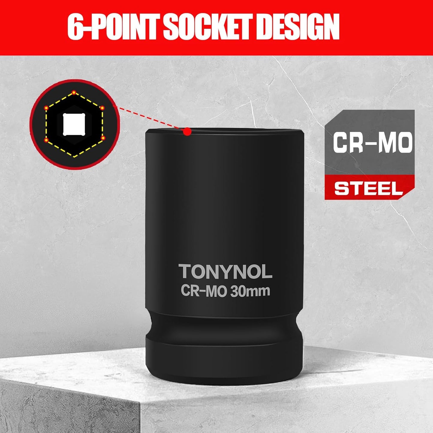 3/4 Inch Drive Deep Impact Socket Set,6-Point,Metric Size(22mm to 41mm),10 Pcs,Cr-Mo.Heavy Duty Impact Socket Set,With a Storage Case.