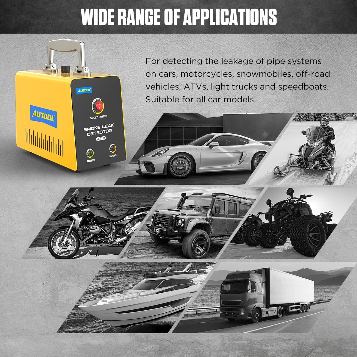 Automotive Smoke Machine Leak Detector,Evap Vacuum Smoke Diagnostic Tester,Pipeline Fuel Leakage Detector Compatible with 12V Cars, Trucks, Motorcycle, ATV, Boats, Snowmobiles