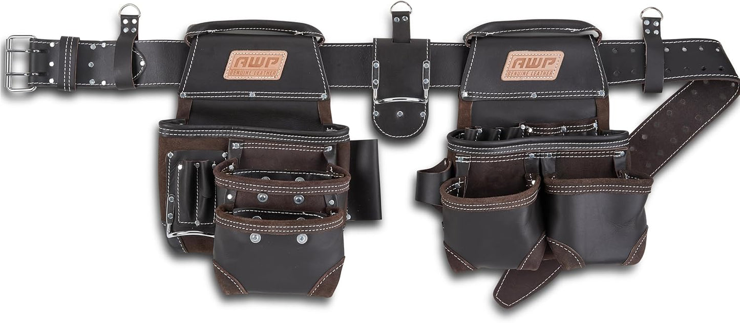 AWP TrapJaw Oil-Tan Leather Tool Belt Rig, with Leather Tool Pouch, Brown (2 Pack)