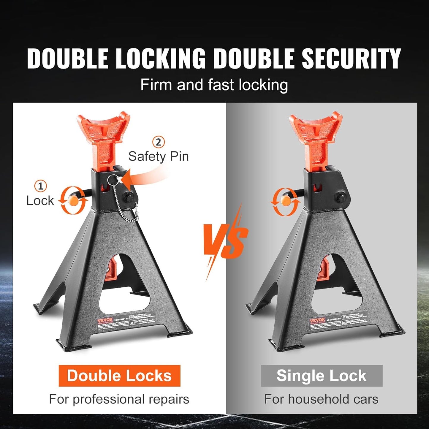 VEVOR Jack Stands, 6 Ton (13,000 lbs) Capacity Car Jack Stands Double Locking, 14.2-23 inch Adjustable Height, for lifting SUV, Pickup Truck, Car and UTV/ATV, Red, 1 Pair