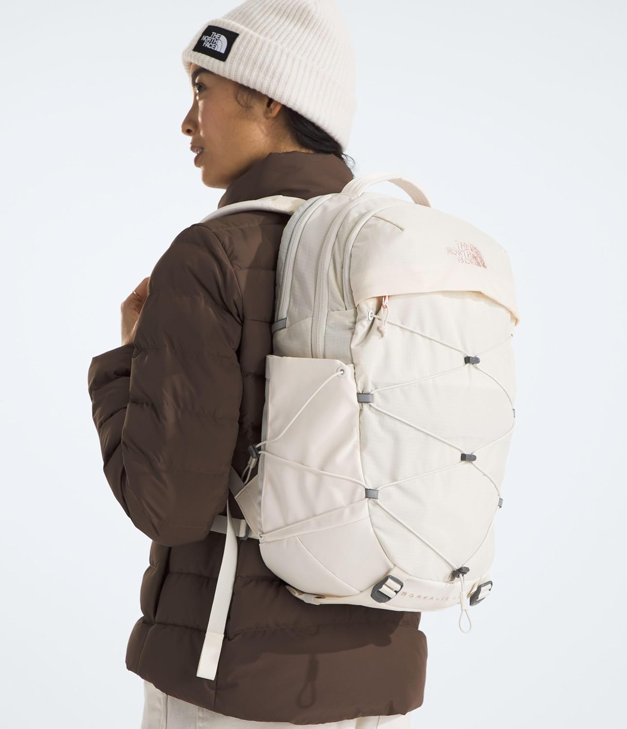 THE NORTH FACE Women's Borealis Luxe Commuter Laptop Backpack, Gardenia White/Burnt Coral Metallic, One Size