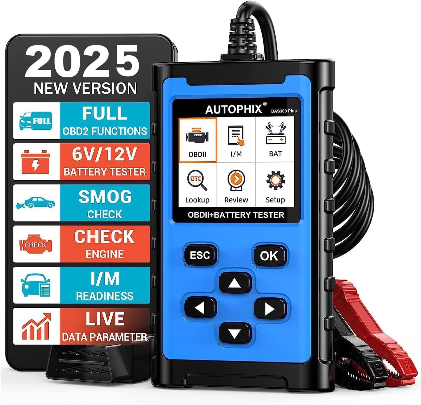 AUTOPHIX BAS100 Car Battery Tester, 12V 24V Load Tester, 100-2000 CCA Digital Automotive Alternator Tester, Auto Battery Analyzer Charging Cranking System Tester for Car Truck Motorcycle Boat and More