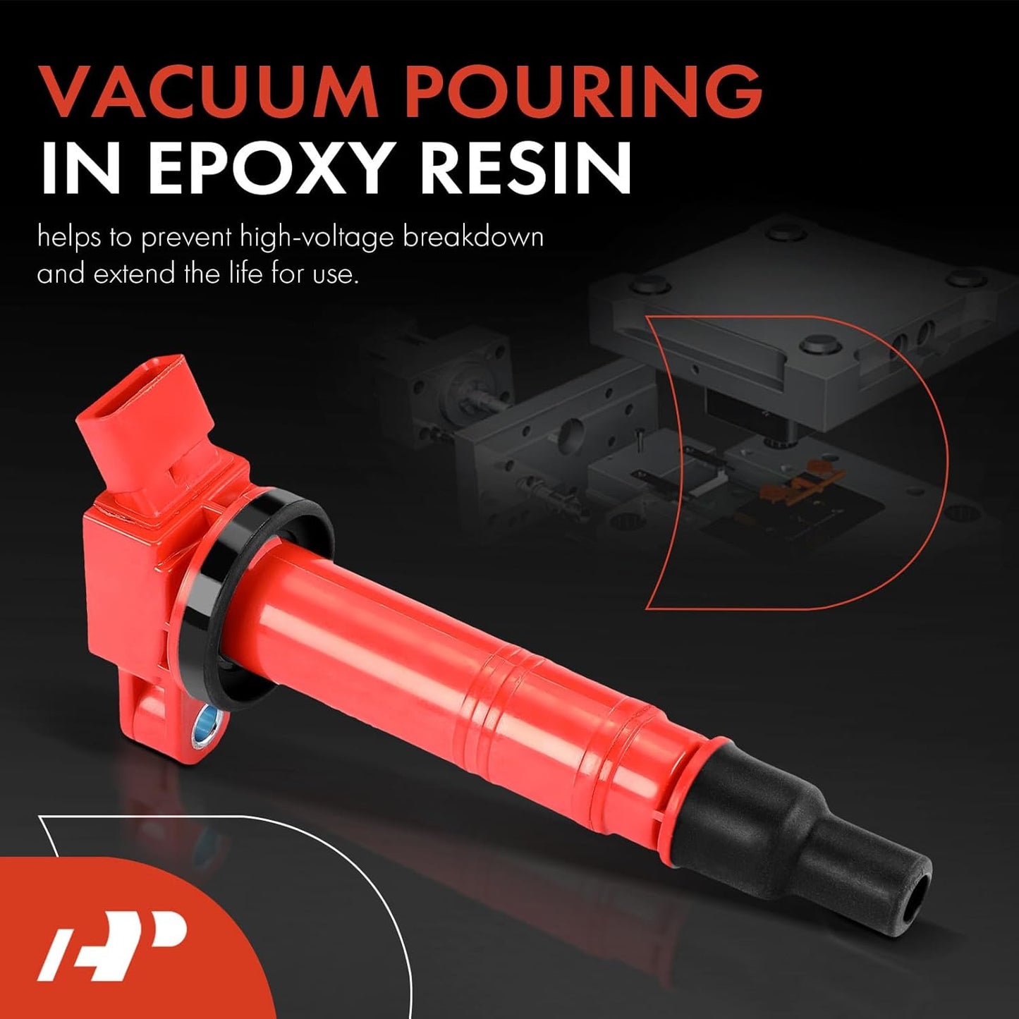 A-Premium (Red) Engine Ignition Coil Pack Compatible with Toyota Camry, Corolla, Tacoma, Tundra, 4Runner, Matrix, FJ Cruiser, Solara & Lexus IS F, IS500, GS F, RC F, LC500 & Scion xB, 4-PC Set
