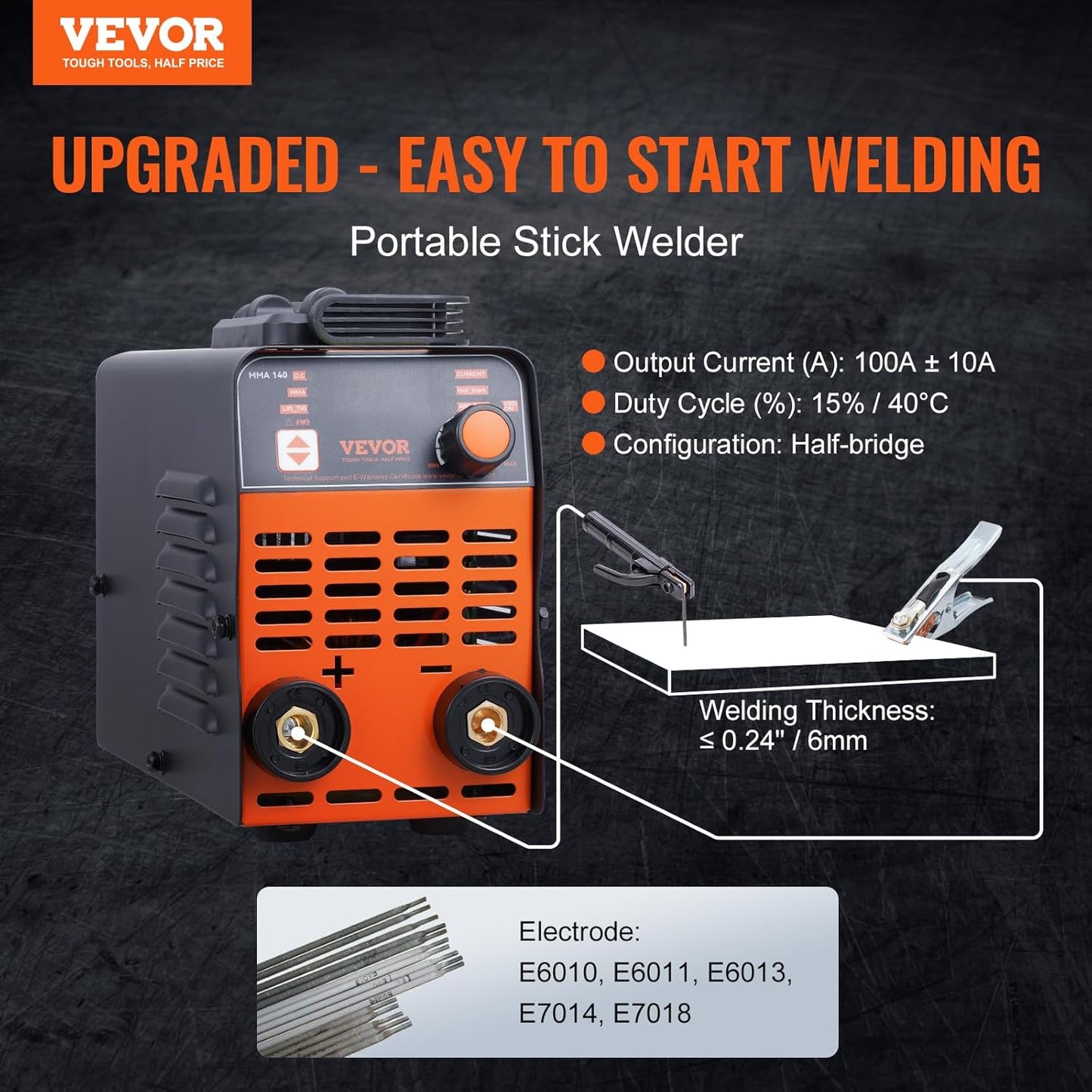 VEVOR Stick Welder, Mini and Portable 140Amp 2 in 1 ARC/Lift Tig Welder Machine, ARC Welder with Hot Start/Arc Force/Anti-Stick, IGBT Inverter Portable MMA Welder Machine, 110V