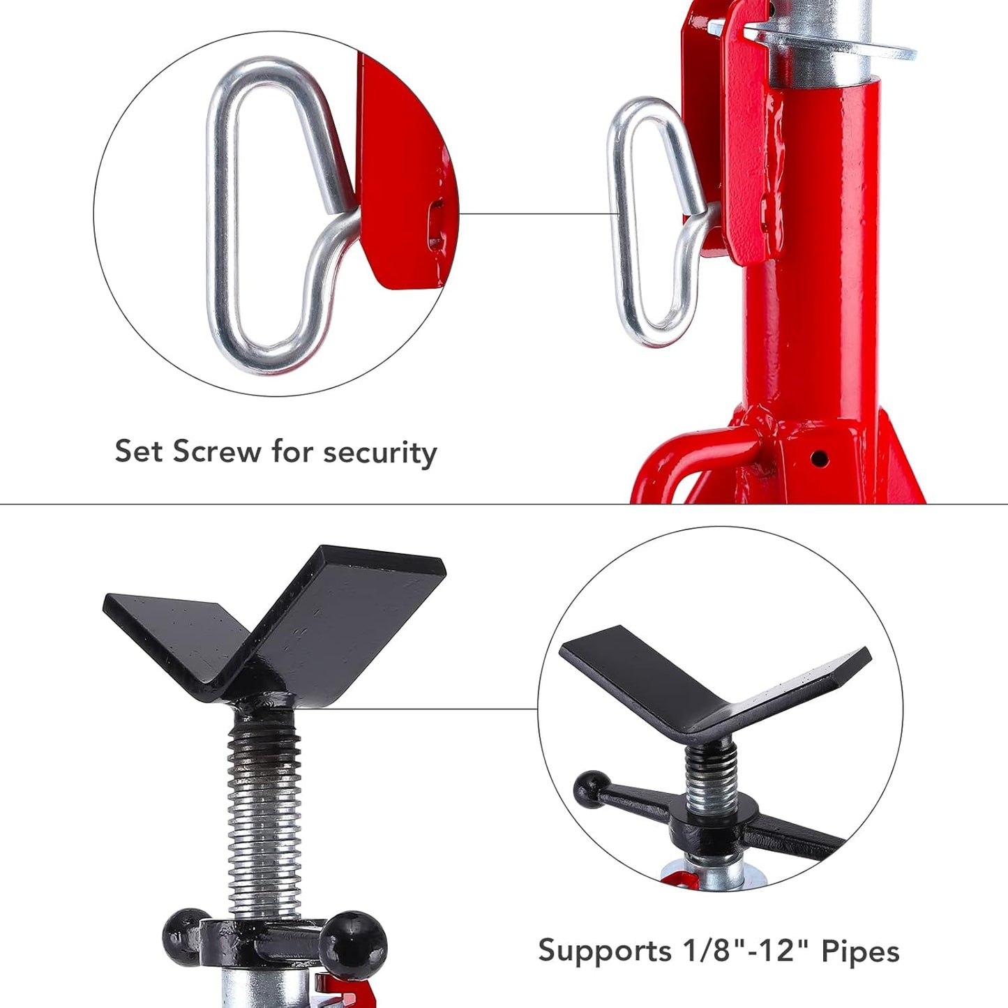 Towallmark V Head Pipe Jack Stand,28-52 Inch Adjustable Height,1/8"-12" Capacity, 2500 lb Load Capacity,Heavy Duty Carbon Steel Body, Steel Jack Stands with Portable Folding Legs