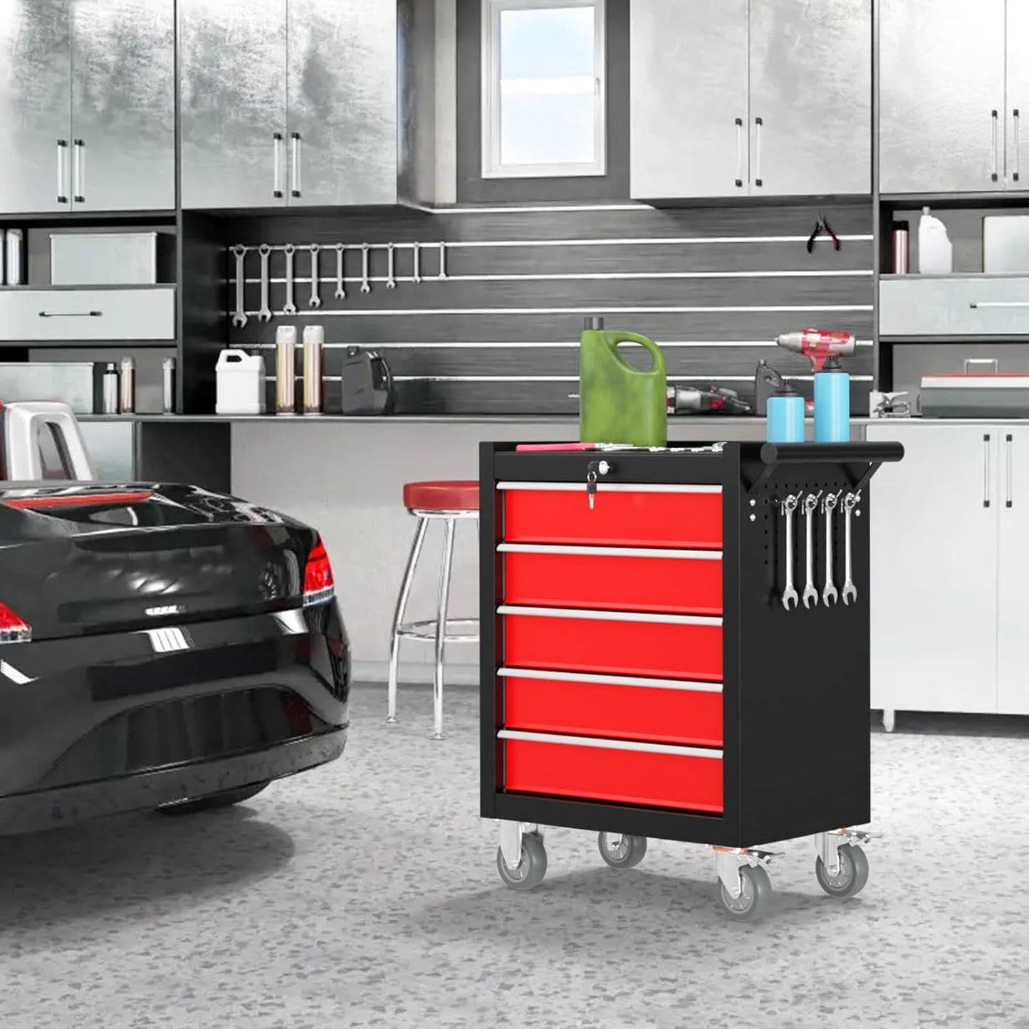 5 Drawers Rolling Tool Chest, Portable Storage Tool Box with Wheels, Rolling Tool Box with Lock for Warehouse, Garage, Repair Shop and Tool Room