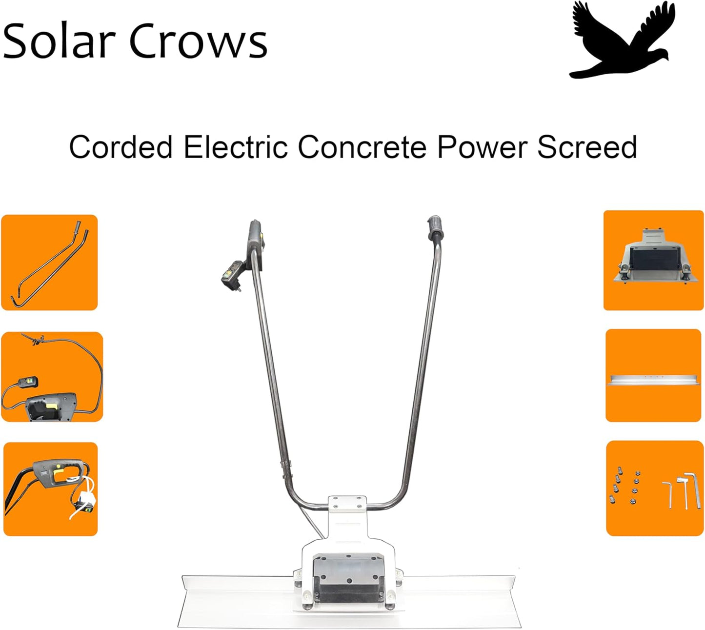 SOLAR CROWS Corded Electric Concrete Power Screed - Heavy Duty Vibratory Leveling Tool with an 1M (3.3 Feet) Harden Blade, Wet Cement Finishing Machine for Road Construction & Floor Smoothing