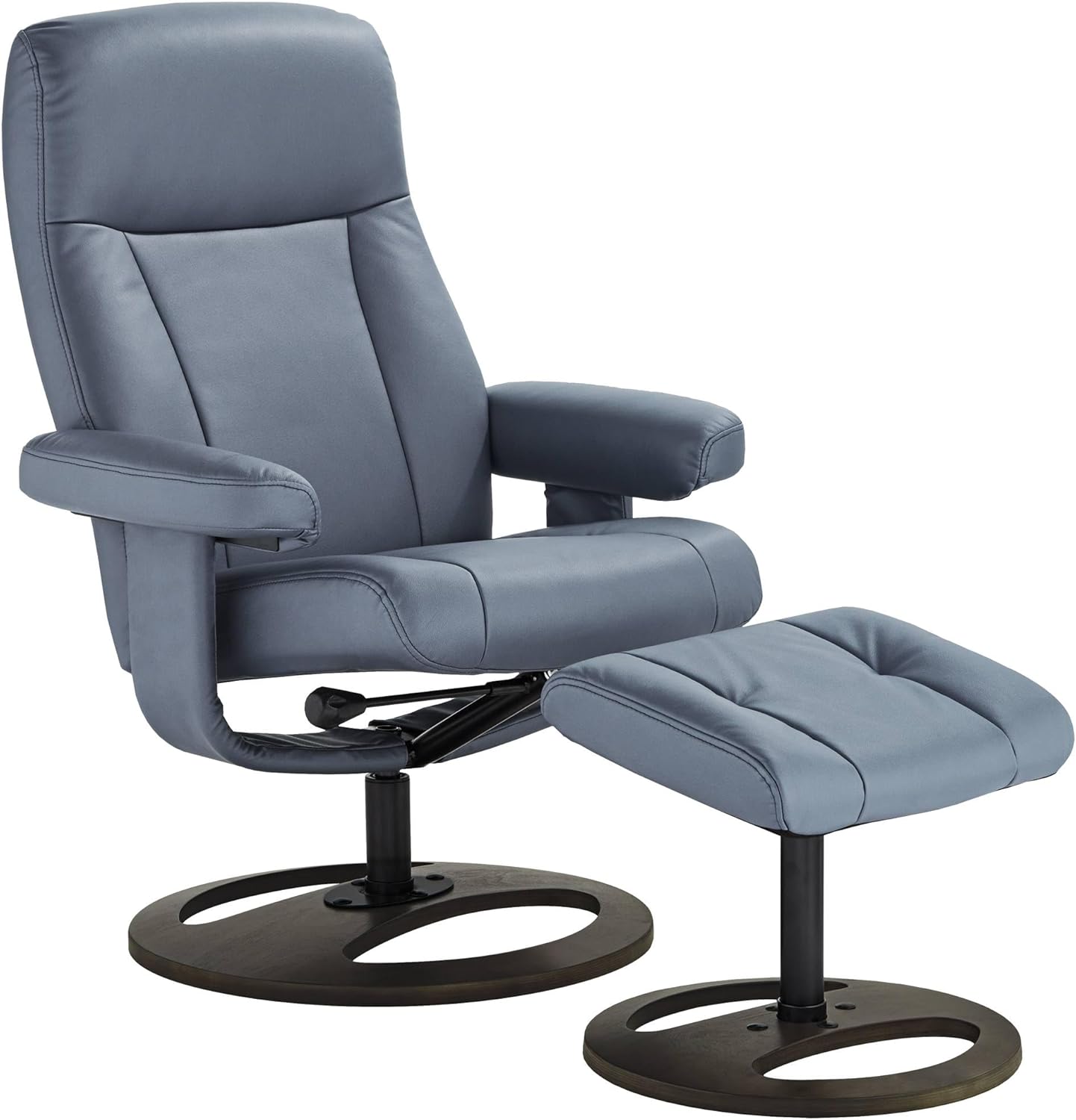Benchmaster Bruce Bermuda Gray Faux Leather Recliner Chair Modern with Ottoman Footrest Ergonomic Manual Reclining Swivel for Bedroom Living Room Reading Home Relax Den Office Entryway