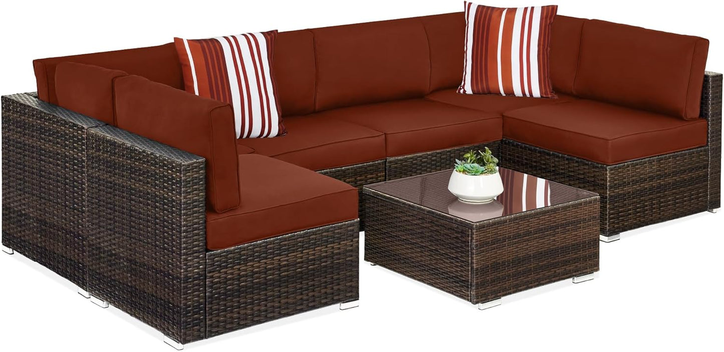 Best Choice Products 7-Piece Modular Outdoor Sectional Wicker Patio Conversation Set w/ 2 Pillows, Coffee Table, Cover Included - Gray/Gray