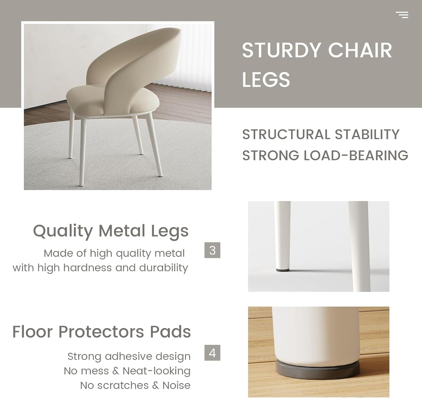 Sofa Chair Set of 2, Modern Desk Chairs, Kitchen Dining Chair with Metal Legs for Home Office, Bedroom & Living Room