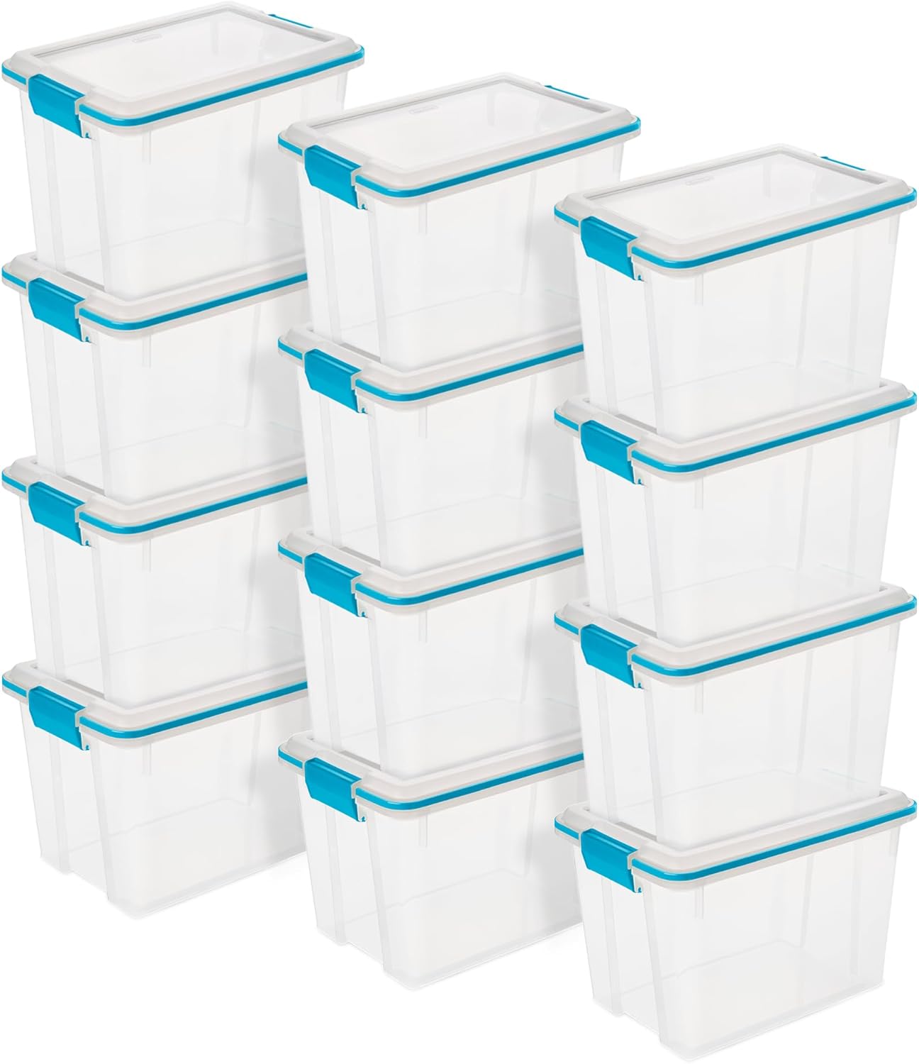 Sterilite 12-Pack Gasket Box, Weather-Resistant Storage Bins with Latching Lids, 54 Quart - Heavy-Duty Organizing Containers for Closet, Bathroom, and Office