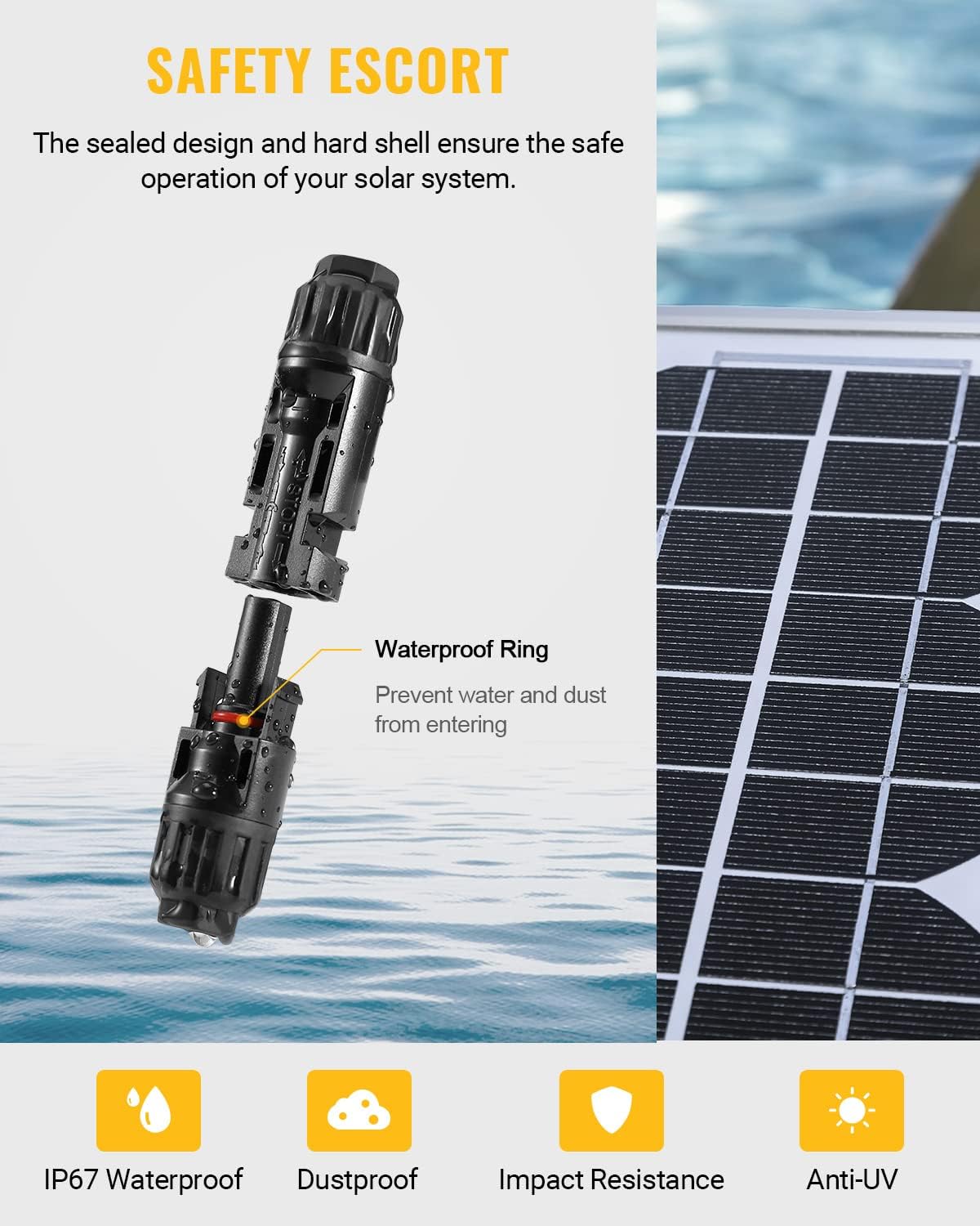 BougeRV 100PCS Solar Connector with Spanners IP67 Waterproof Solar Panel Cable Connectors Male/Female 50 Pairs(10AWG)