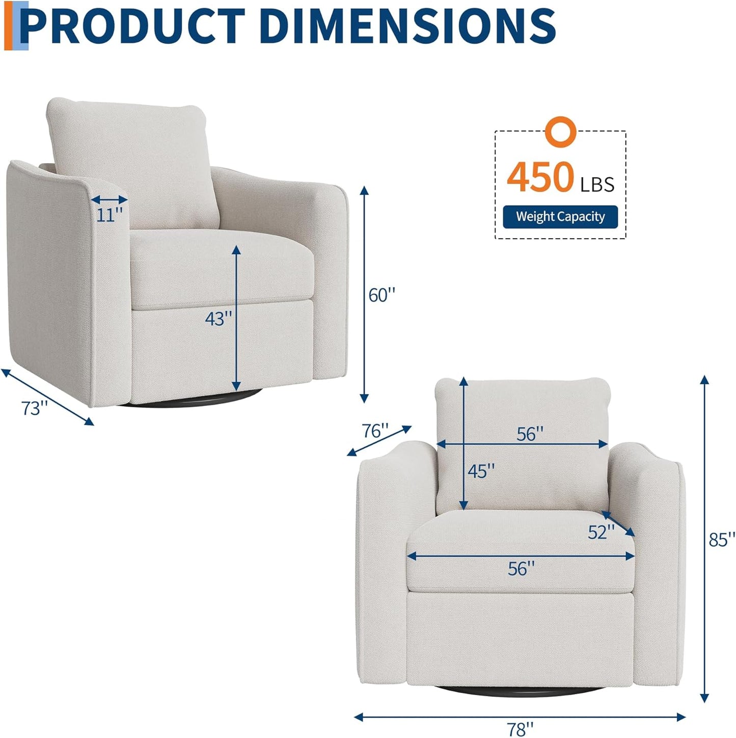 Accent Chair for Living Room, 360° Swivel Reading Chair, Modern Linen Fabric Armchair for Living Room, Comfy Upholstered, Single SofaChair, Beige
