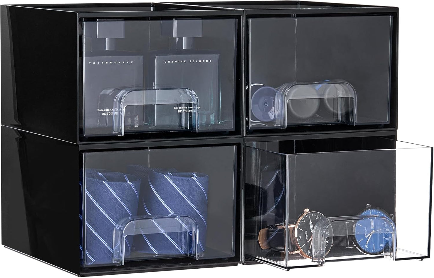 Vtopmart 4 Pack Clear Small Stackable Storage Drawers,Acrylic Bathroom Makeup Organizer,Plastic Storage Bins For Vanity, Undersink, Kitchen Cabinets, Pantry, Home Organization