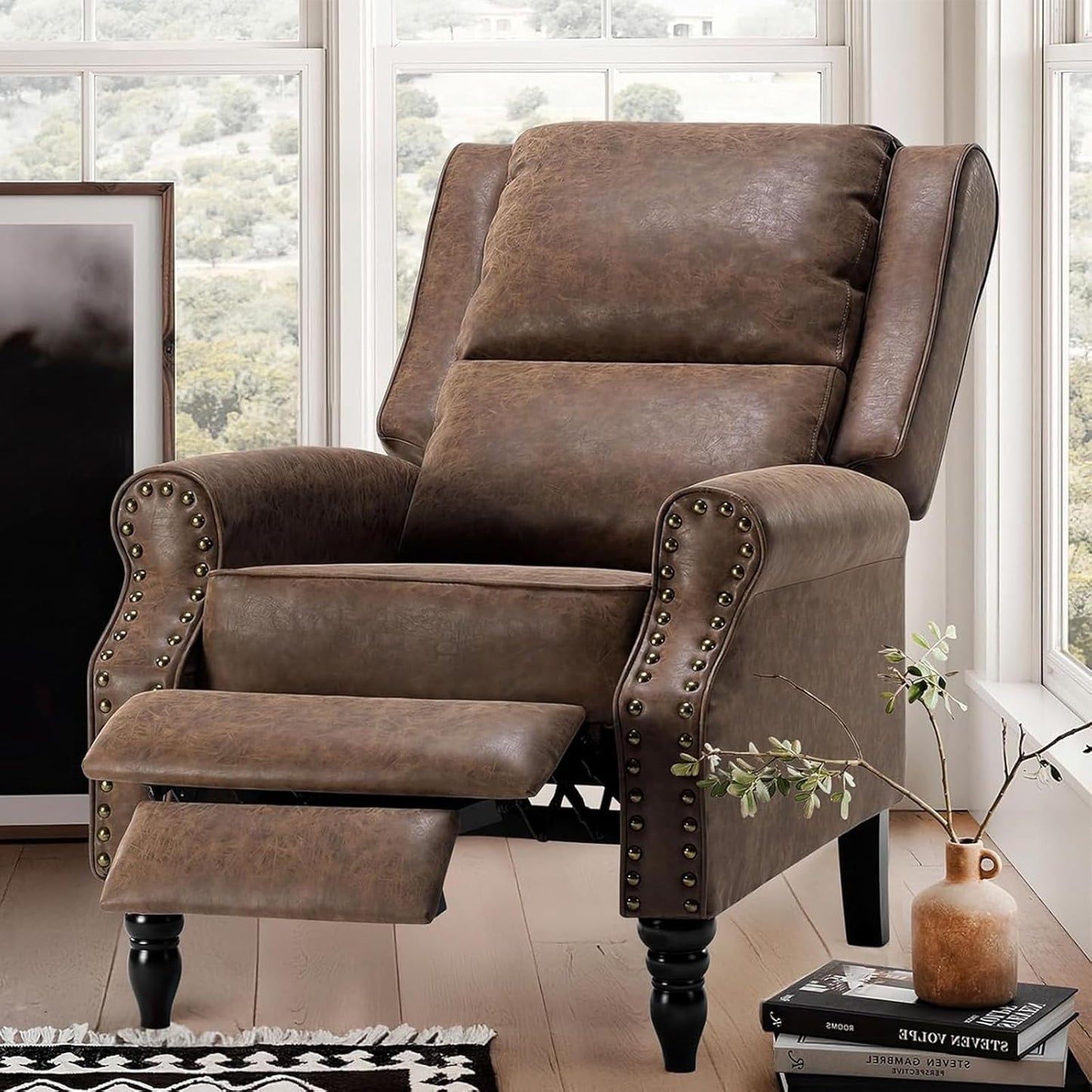 Swivel Rocker Recliner with 360 Degree Swivel, Small Recliners with 30 Degree, 90-150 Degree Angle, Faux Leather Lift Chair for Home Theater Seating, Adults, Living Room, Bedroom, Black