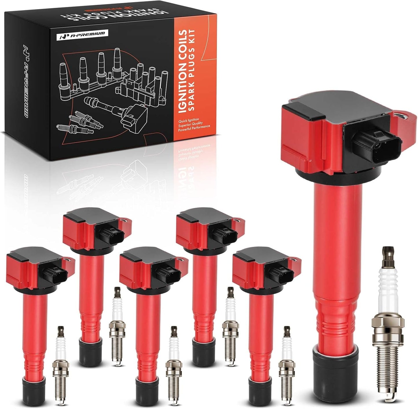 A-Premium Red Set of 12 Ignition Coil Pack and Iridium Spark Plugs Compatible with Honda Accord 2013-2017, Pilot 2016-2019, Odyssey 2018-2019, Ridgeline 2017-2019, Crosstour & Acura RDX, TLX, RLX