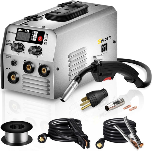 SSIMDER 140 Amp MIG Welder 110V Machine Stick/Flux Core MIG/Lift TIG 3 in 1 Welding Machine with IGBT Inverter and 1lb Welding Wire, for Metal DIY Projects/Home/Farm/Car