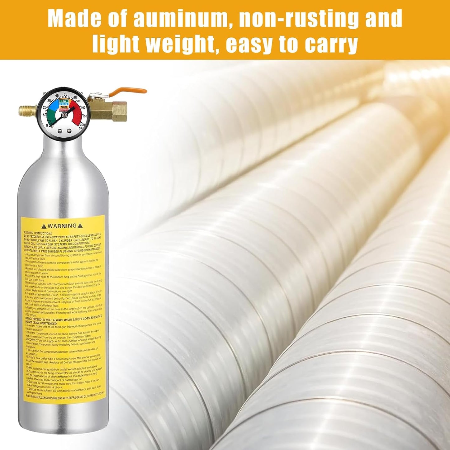 AC Flush Kit Air Conditioner System Flush Canister Kit AC Drain Line Cleaner Tool Conditioning Pipeline Cleaning Tool Set with Gauge, Air Fittings and Hose for Car Conditioner Pipe (Novel)