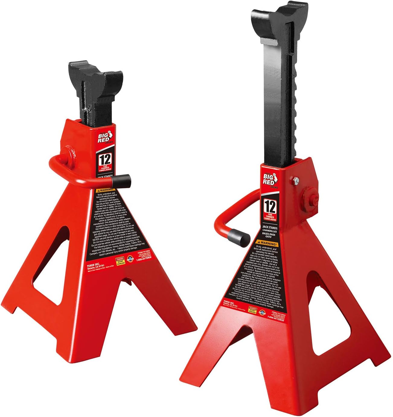 BIG RED T46002A Torin Steel Jack Stands: Double Locking, 6 Ton (12,000 lb) Capacity, Red, 1 Pair