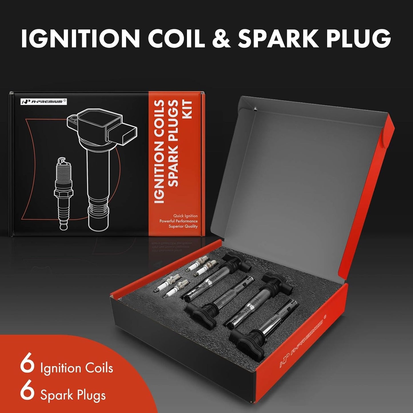 A-Premium Set of 4 Ignition Coil Pack and Iridium Spark Plugs Compatible with Audi A3 2004-2013, A4 2005-2016 & Volkswagen Jetta 2005-2015, Tiguan 2009-2017 & More, 2.0L 2.5L