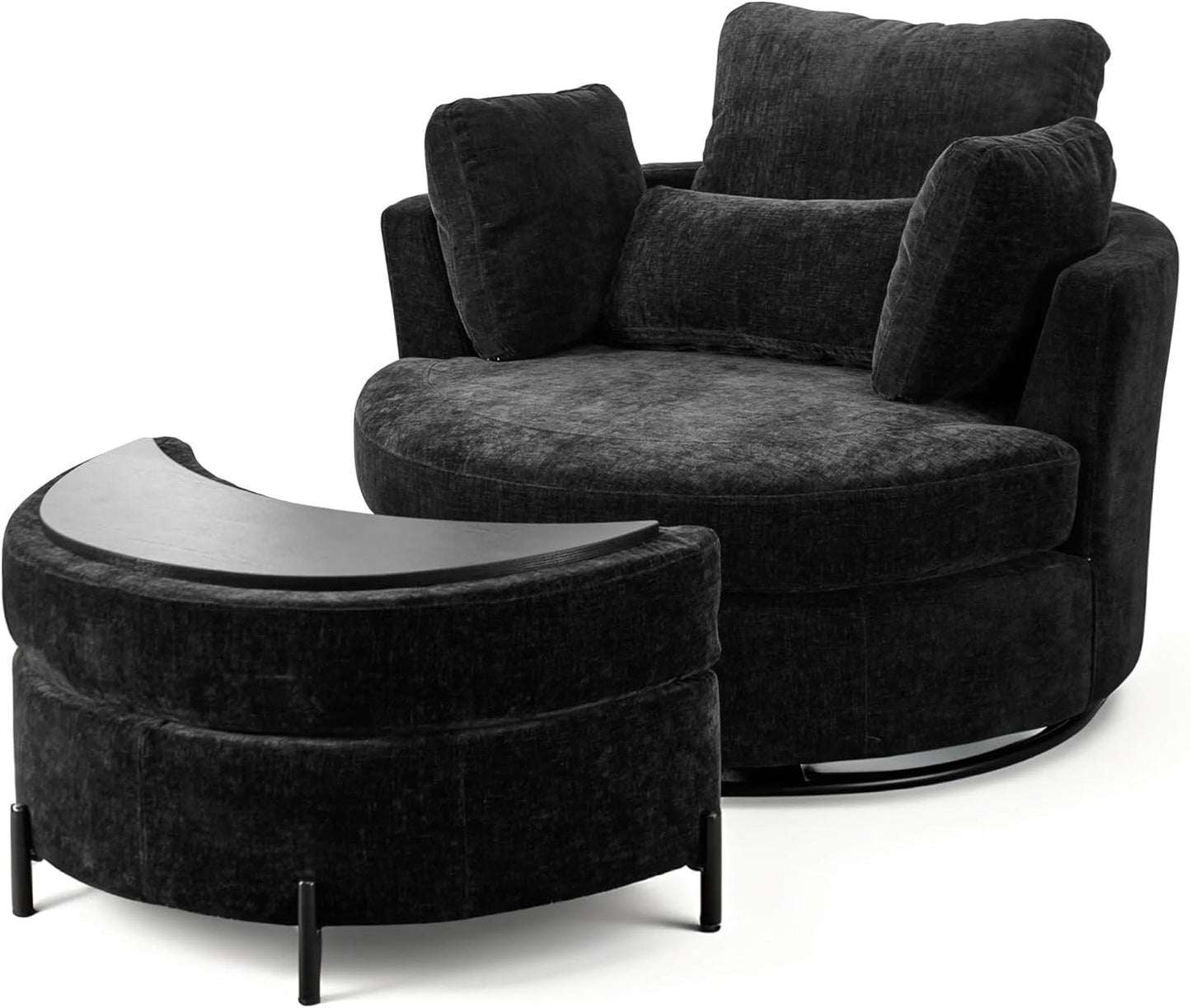 42" W Swivel Accent Barrel Chair Set Lounge Club Big Round Sofa with 4 Pillows for Living Room, Bedroom, Study, Hotel (Beige + Chenille)